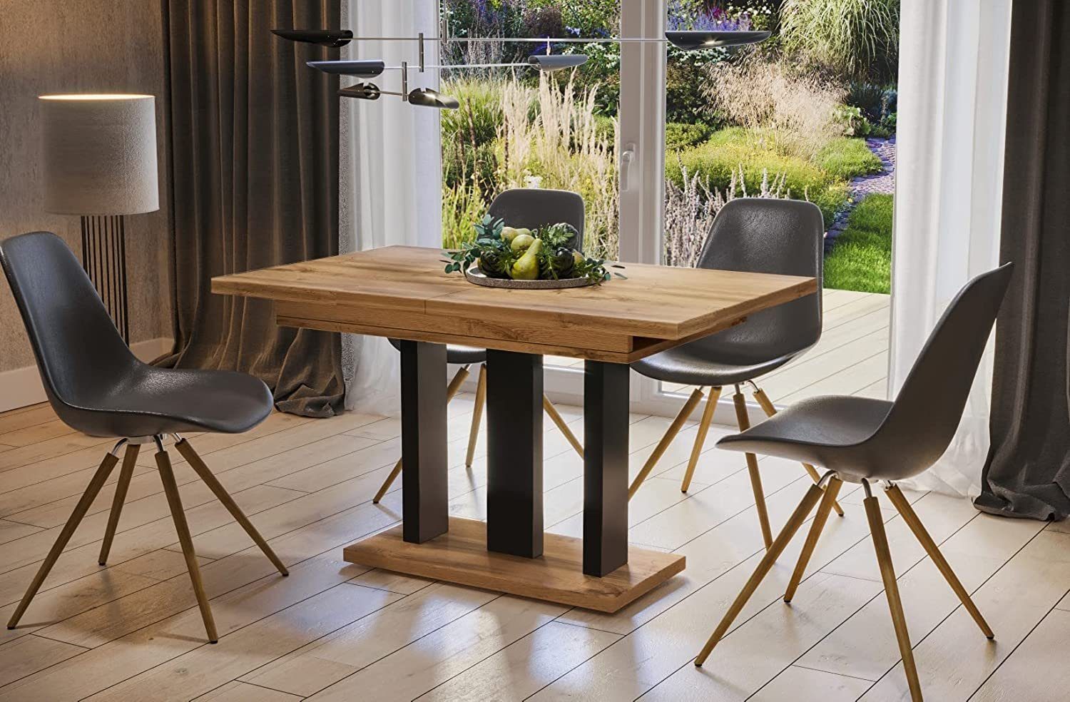 Endo-Moebel Esstisch Esstisch Appia ausziehbar 130 / 210cm Tischbeine Schwarz Matt