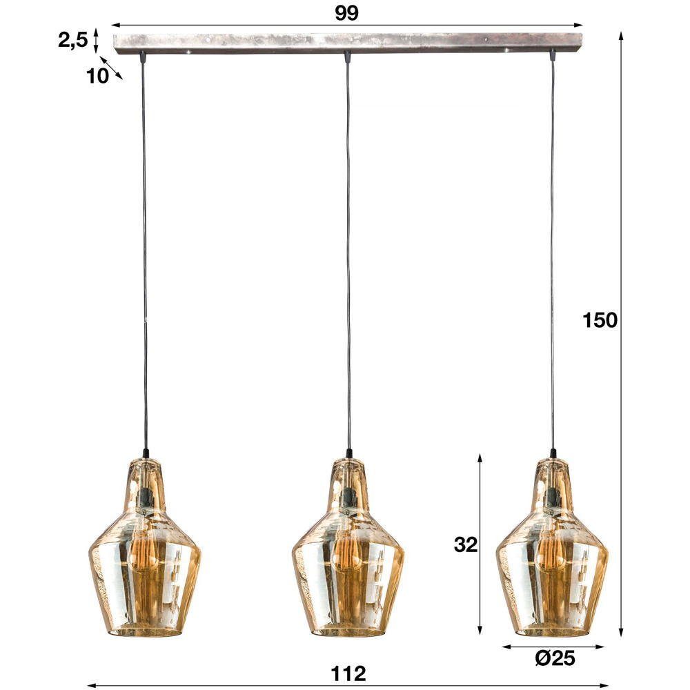famlights Hängeleuchte, Pendelleuchte Jim in Altsilber und Amber E27 3-flammig, keine Angabe, Leuchtmittel enthalten: Nein, warmweiss, Hängeleuchte, Pendellampe, Pendelleuchte
