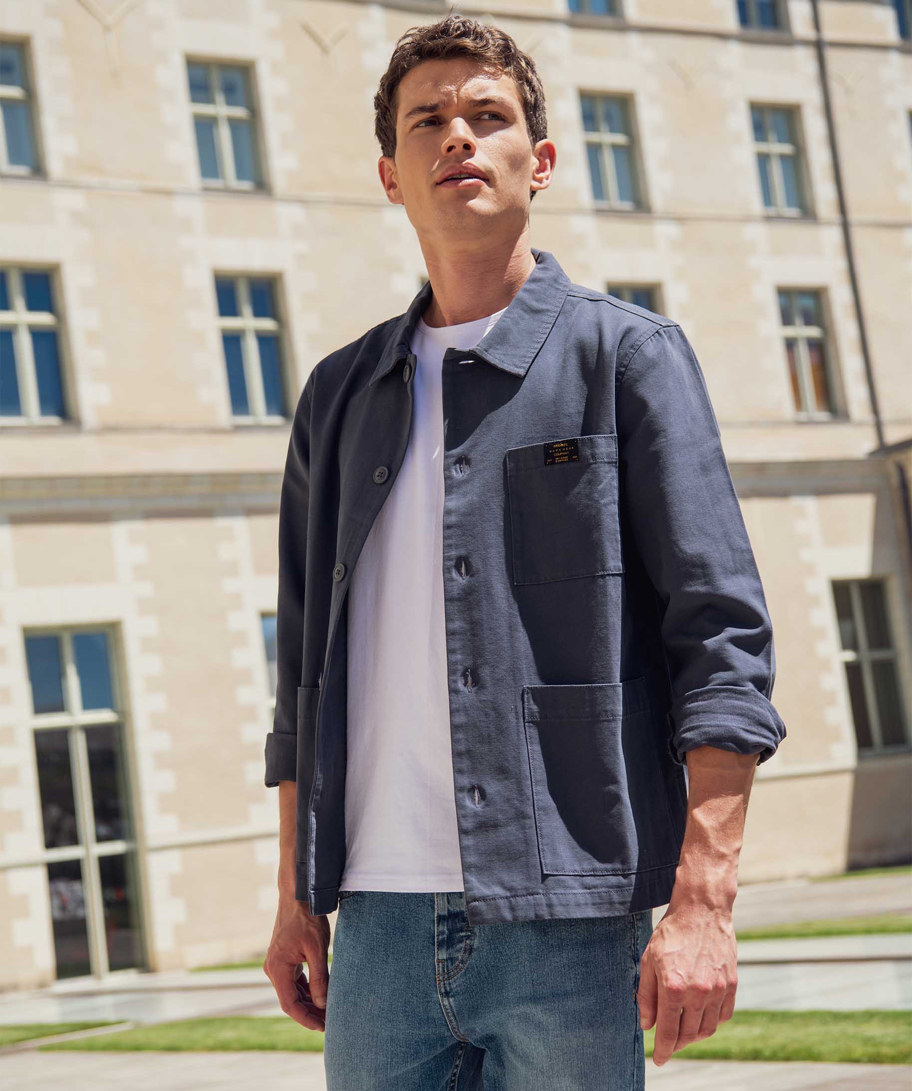Veste homme en coton forme chemise bleu | GEMO