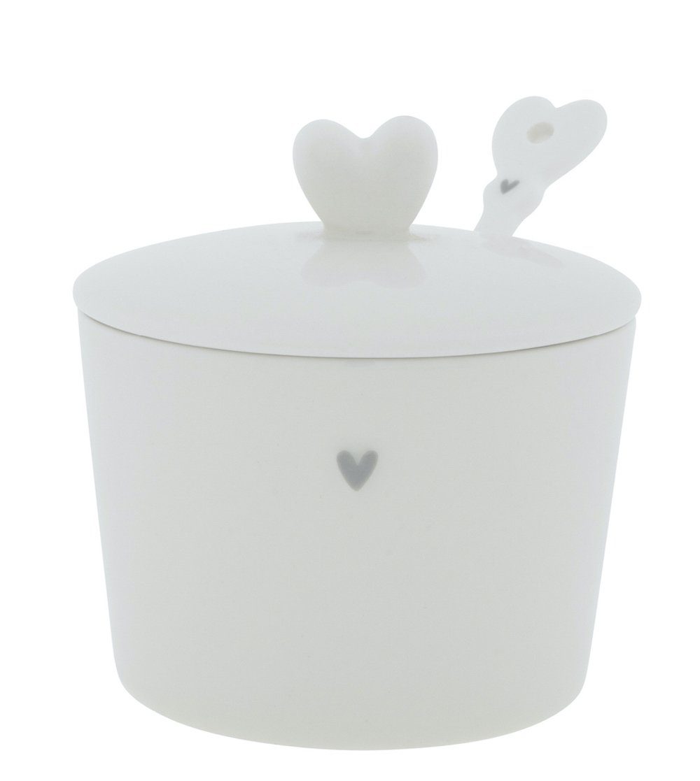Bastion Collections Zuckerdose Zuckerdose Heart mit Deckel und Löffel Keramik weiß grau, Keramik, (3-tlg), handgefertigt