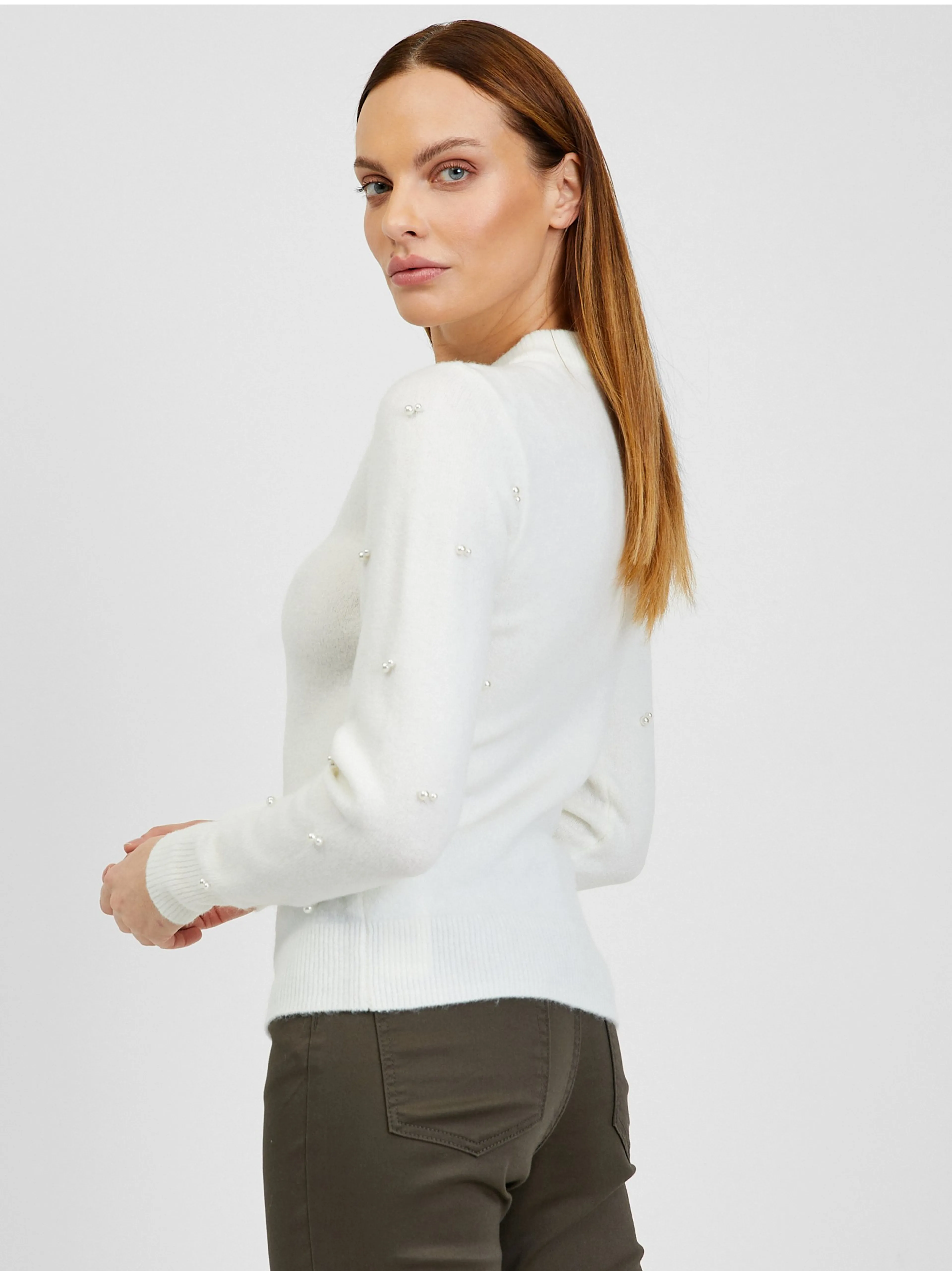 Weißer Damen Pullover mit dekorativen Details ORSAY