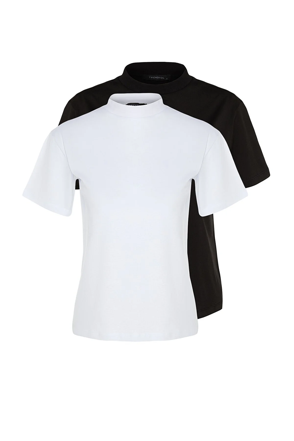Trendyol Collection  Weiß-Schwarzes 2er-Pack Basic-Strick-T-Shirts mit Stehkragen aus 100 % Baumwolle TWOSS20TS1500