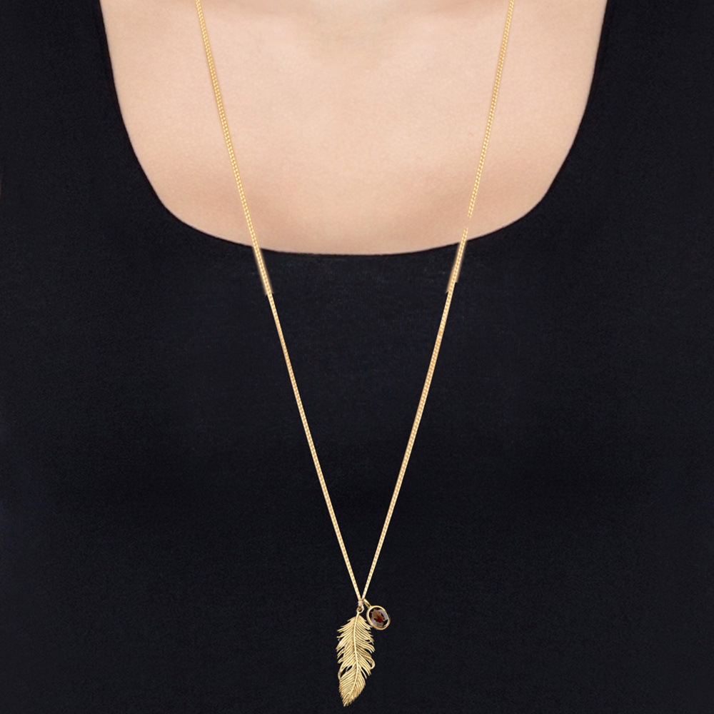 Elli Elli Collier Feder Boho Hippie Rauchquartz 925 Silber collier