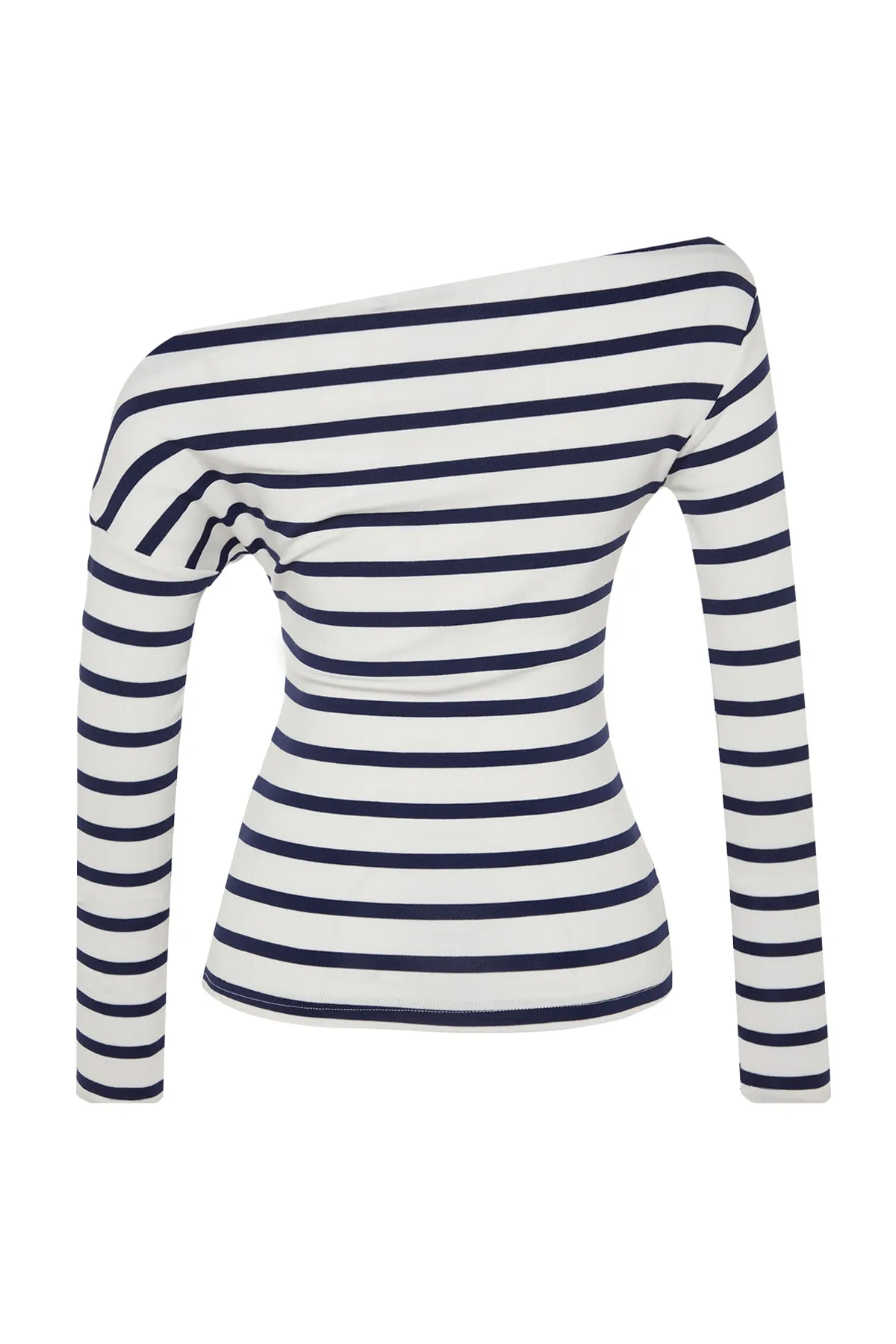 Trendyol Collection  Marineblaue gestreifte Strickbluse aus hochwertigem, weichem Stoff mit U-Boot-Ausschnitt TWOAW24BZ00227