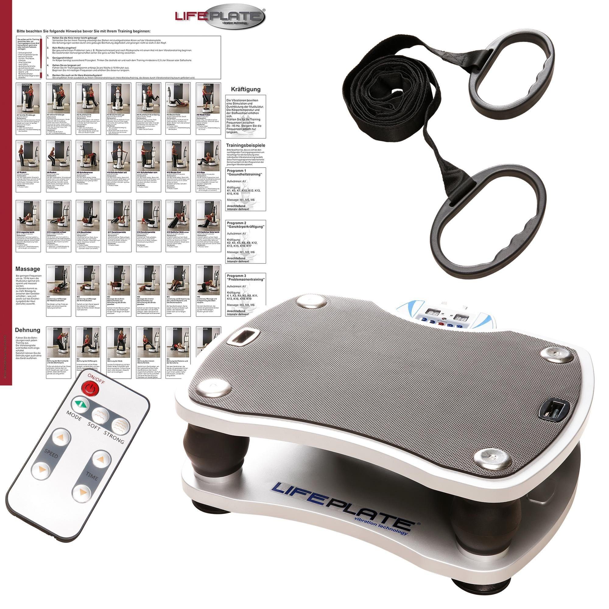 MAXXUS Vibrationsplatte Lifeplate 1.0, (Set, 3 tlg., mit Trainingsbändern, mit Trainingsplan)
