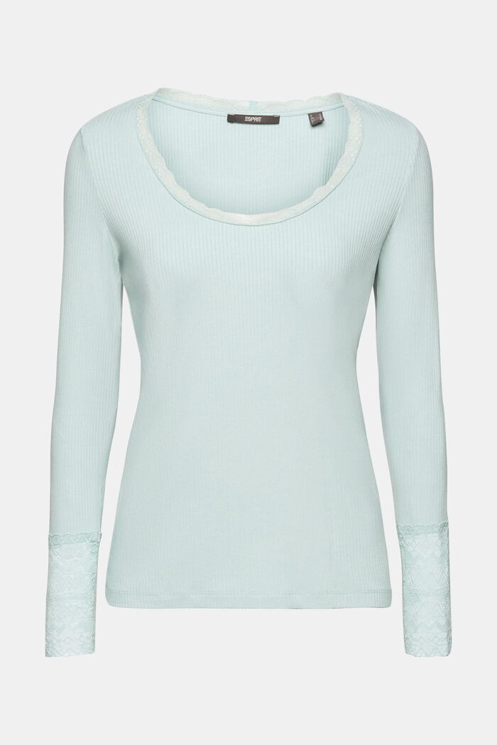 Geripptes Longsleeve mit Spitzendetails