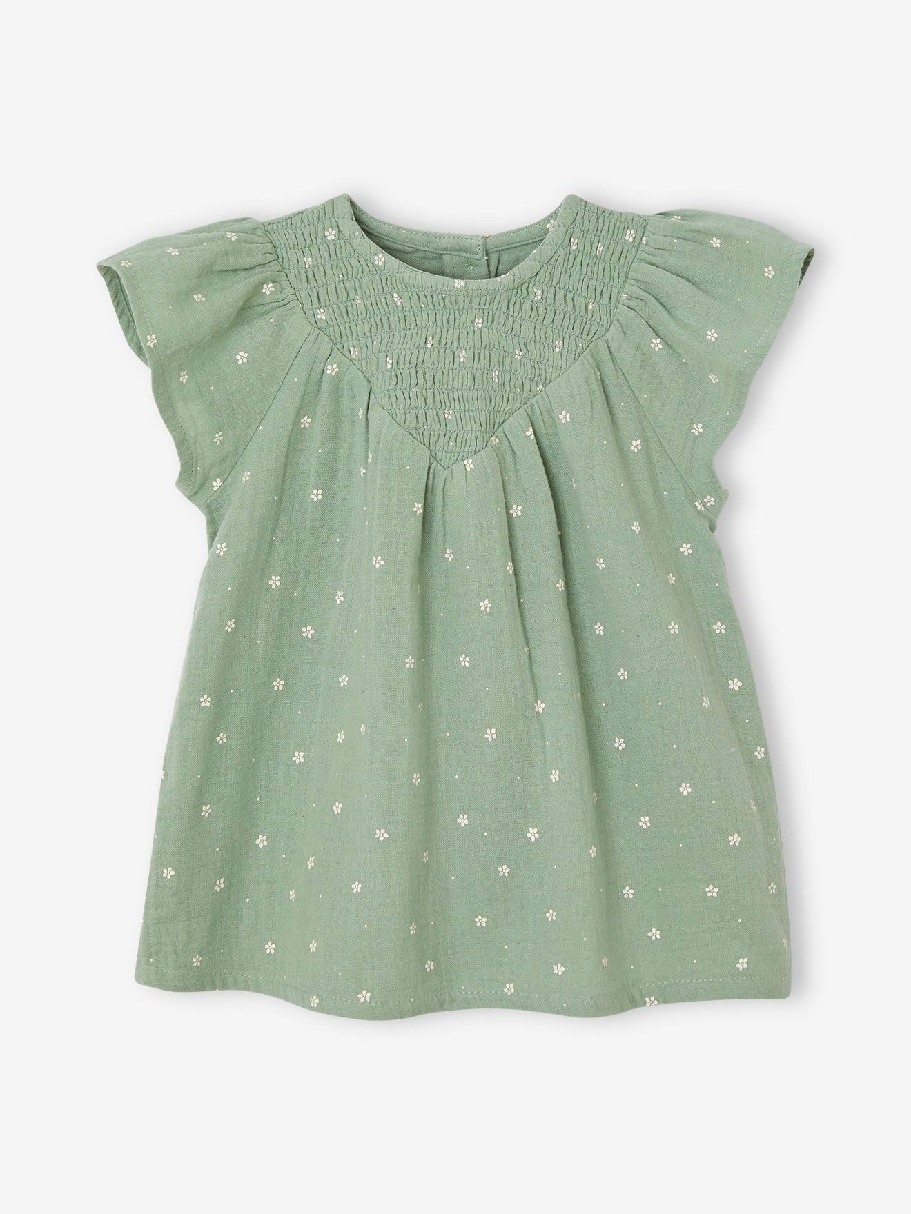 Vertbaudet Mädchen Baby-Set: Kleid, Shorts & Haarband - salbeigrün