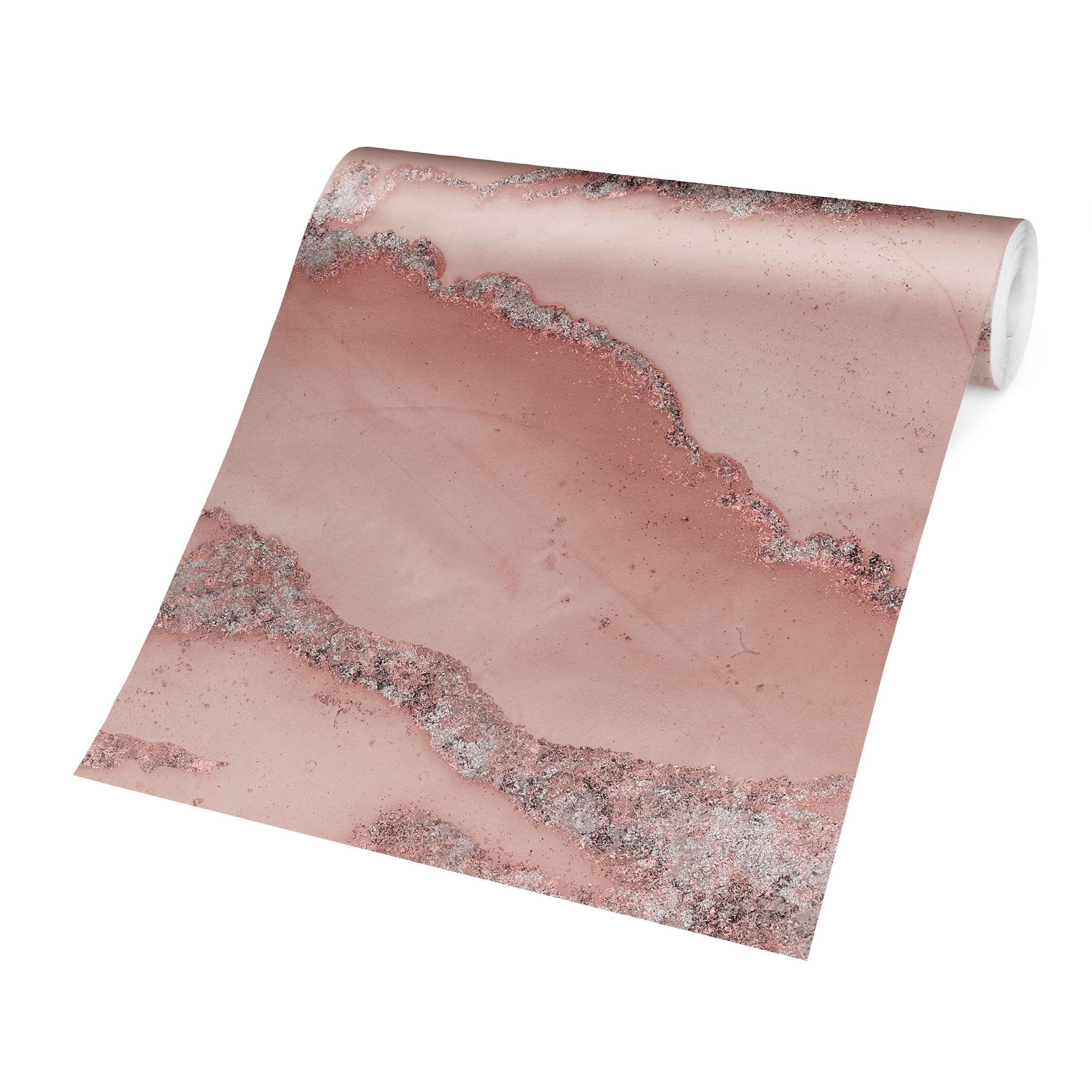 Bilderdepot24 Vliestapete Marmorn Marmor Rose Glitzer Steinoptik 3D-Effekt Industrial Modern, Glatt, Matt, (Inklusive Gratis-Kleister oder selbstklebend), Wohnzimmer Schlafzimmer Küche Flur Fototapete Motivtapete Wandtapete