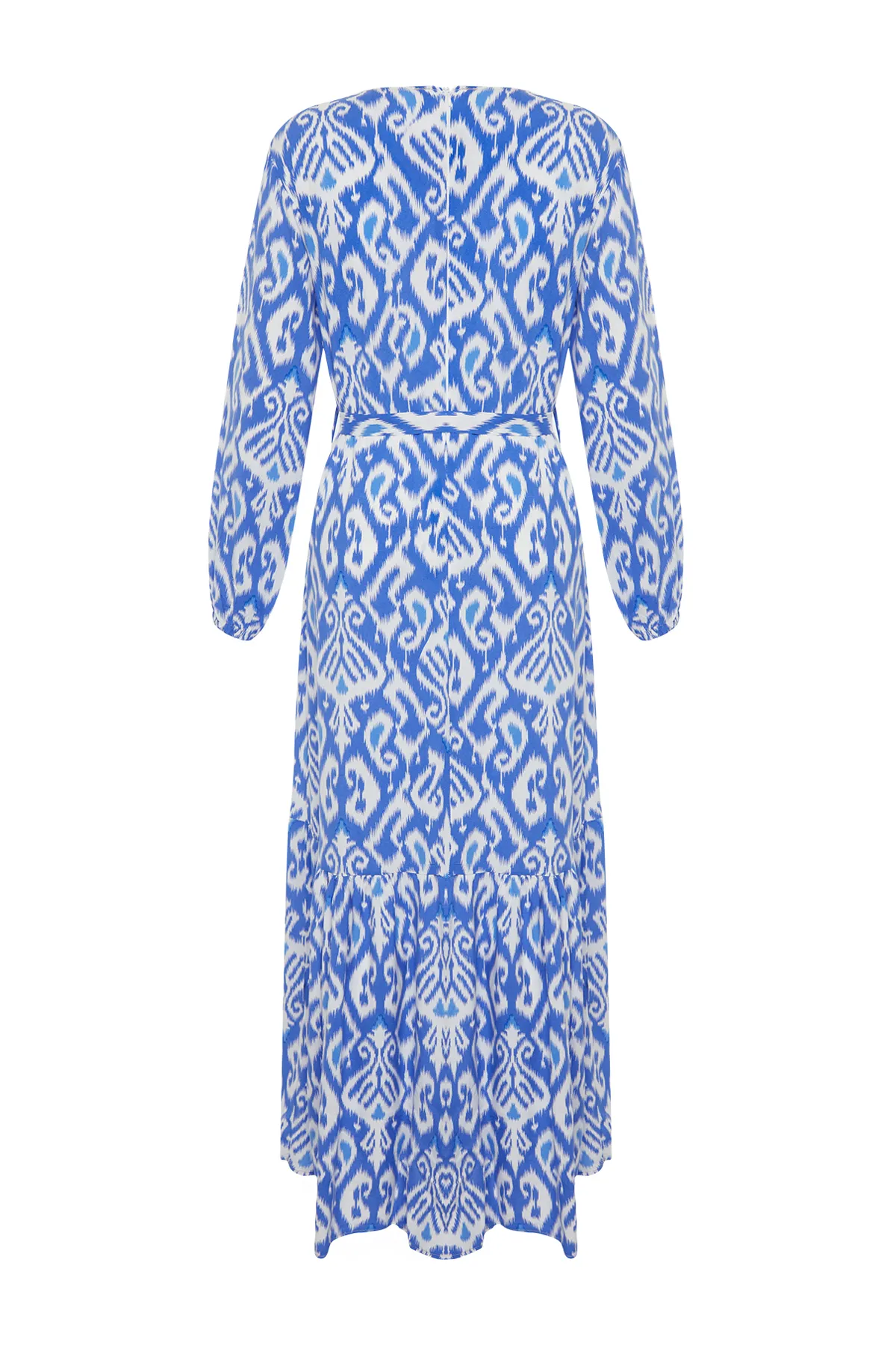 Trendyol Modest  Blaues Kleid aus Viskosegewebe mit Schalkragen und Gürtel TCTSS24EB00240