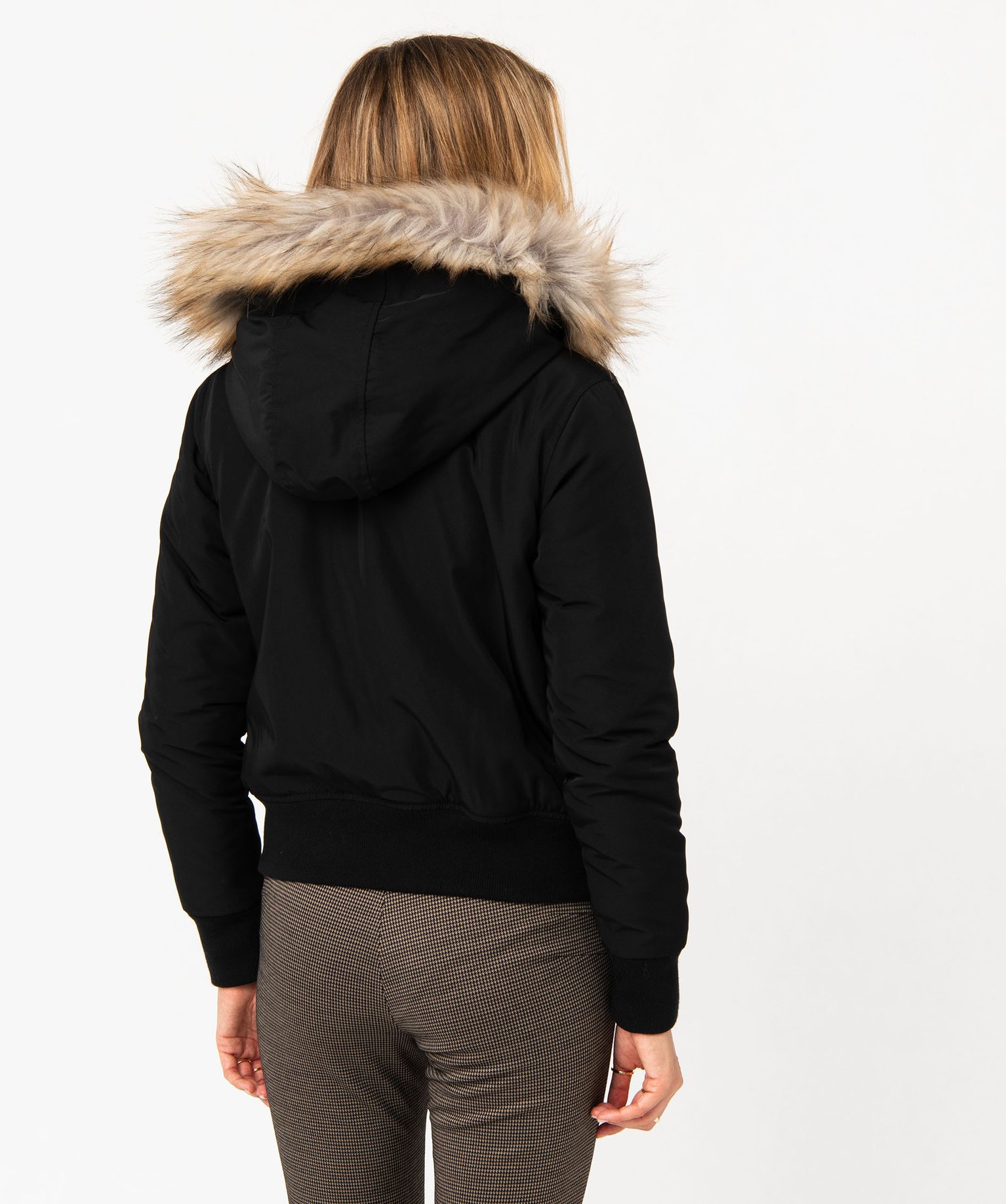 Blouson doublé peluche avec capuche femme noir | GEMO
