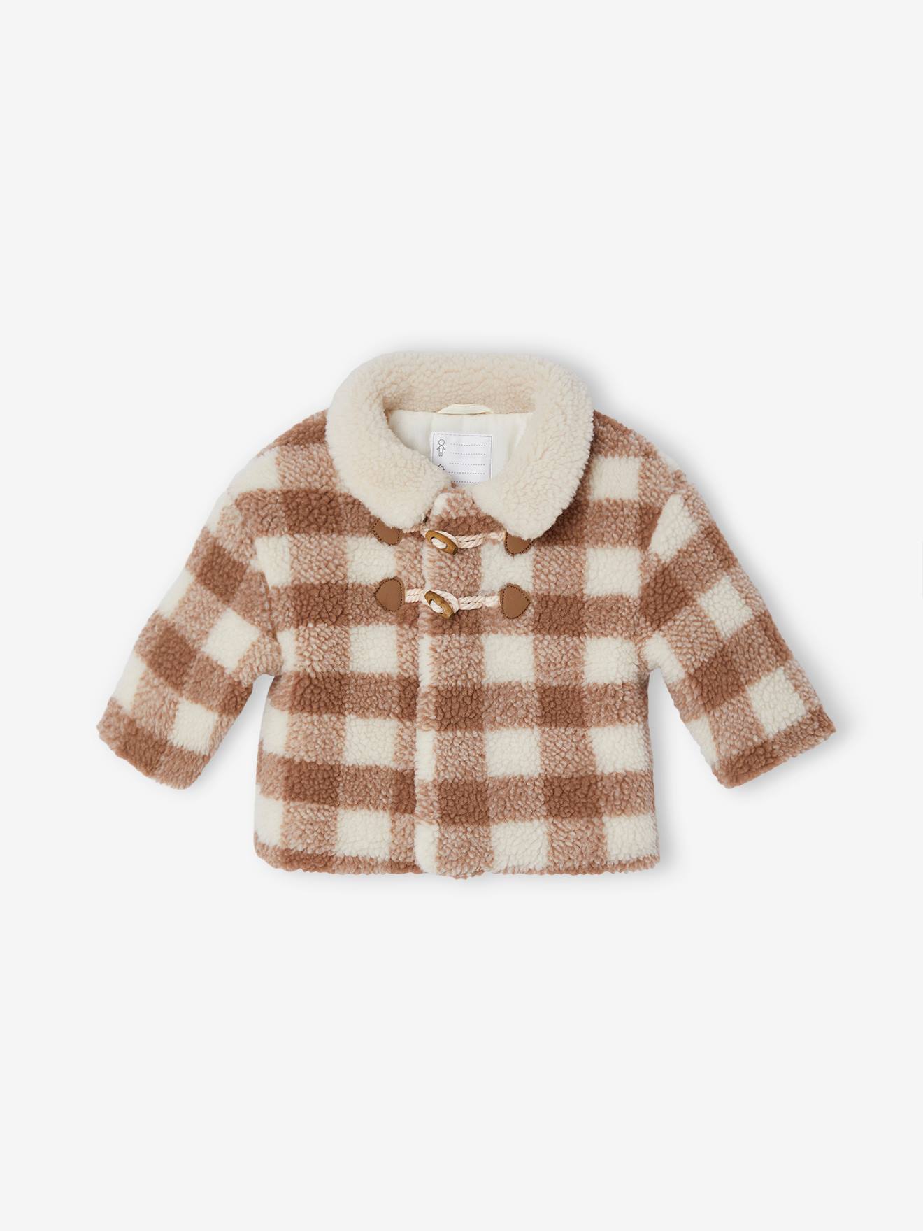 Vertbaudet Baby Felljacke mit Recycling-Polyester - beige kariert