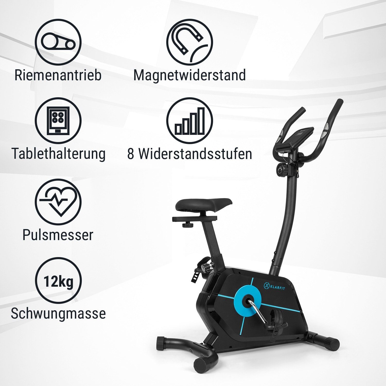 KLARFIT Heimtrainer Tauon (Tablet-Halterung ;pullsmesser;Trainingscomputer mit LCD-Display)