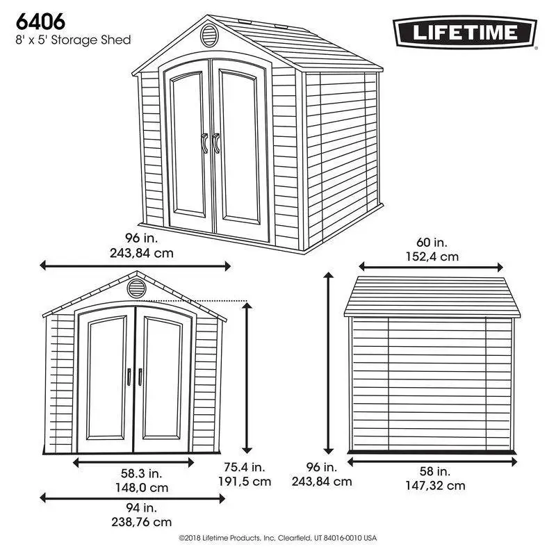 8 ft. W x 5 ft. D Plastic Storage Shed