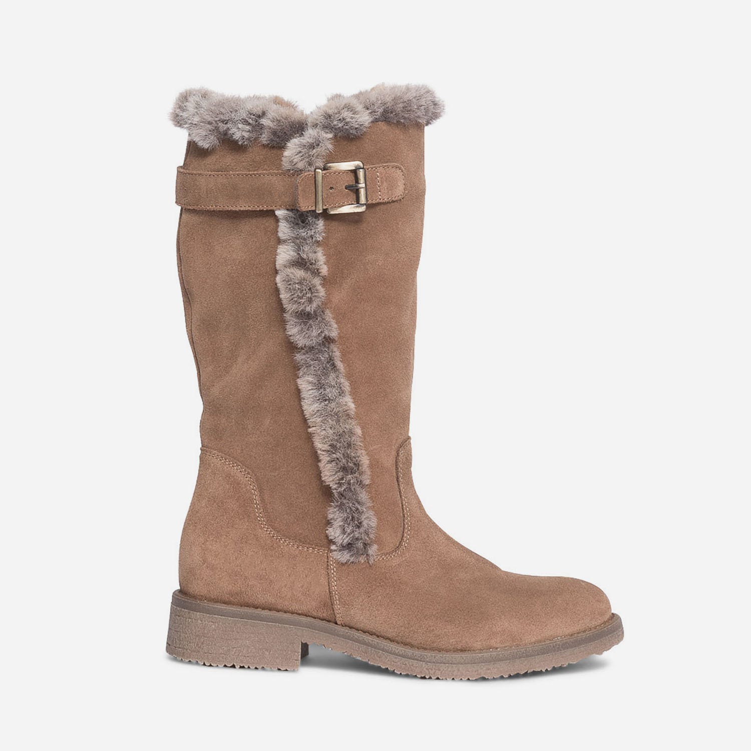 Botte camel fourrée en cuir velours