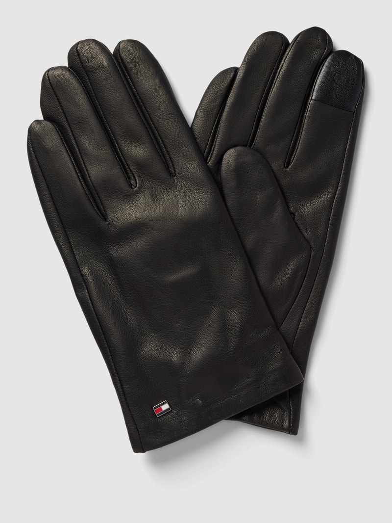 Lederhandschuhe mit Label-Detail Modell 'ESSENTIAL FLAG' in schwarz