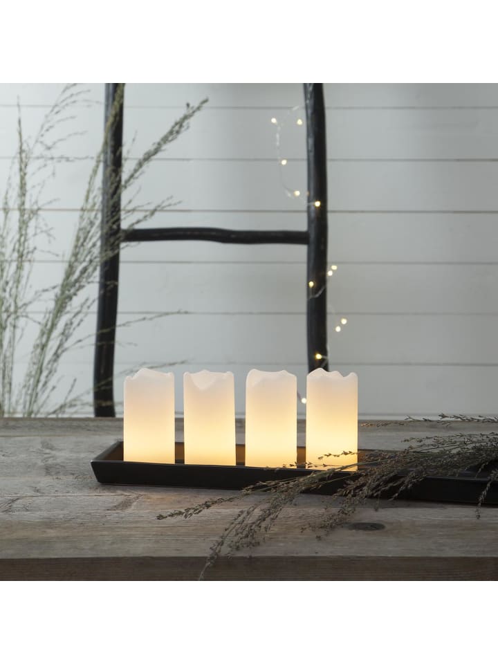 STAR Trading Kerzen-Set Advent, 4 Stück, Stumpenkerzen, Wachs, Weiß, LED, Timer, Wa günstig kaufen onesize
