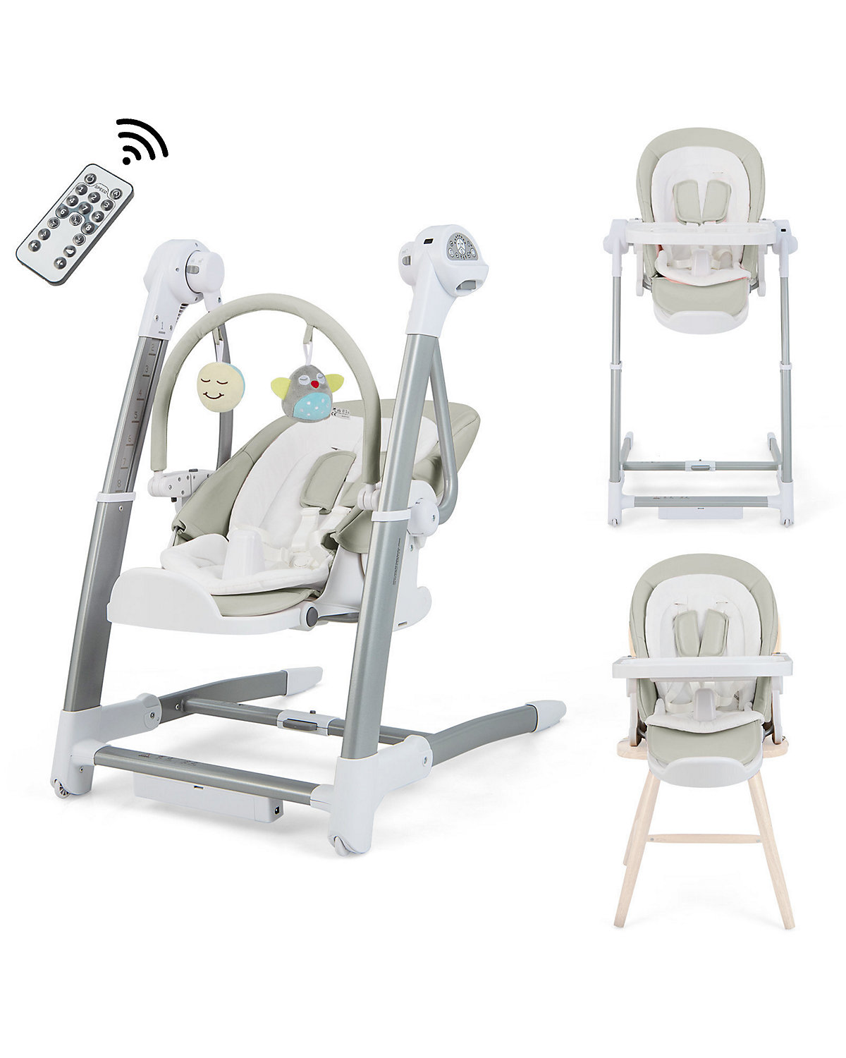 3 in 1 Babywippe elektrisch Hochstuhl mit Timer Musik Rädern