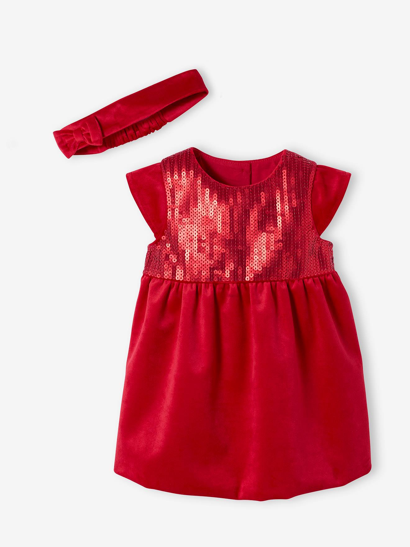 Coffret de noël bébé robe à sequins et bandeau assorti rouge