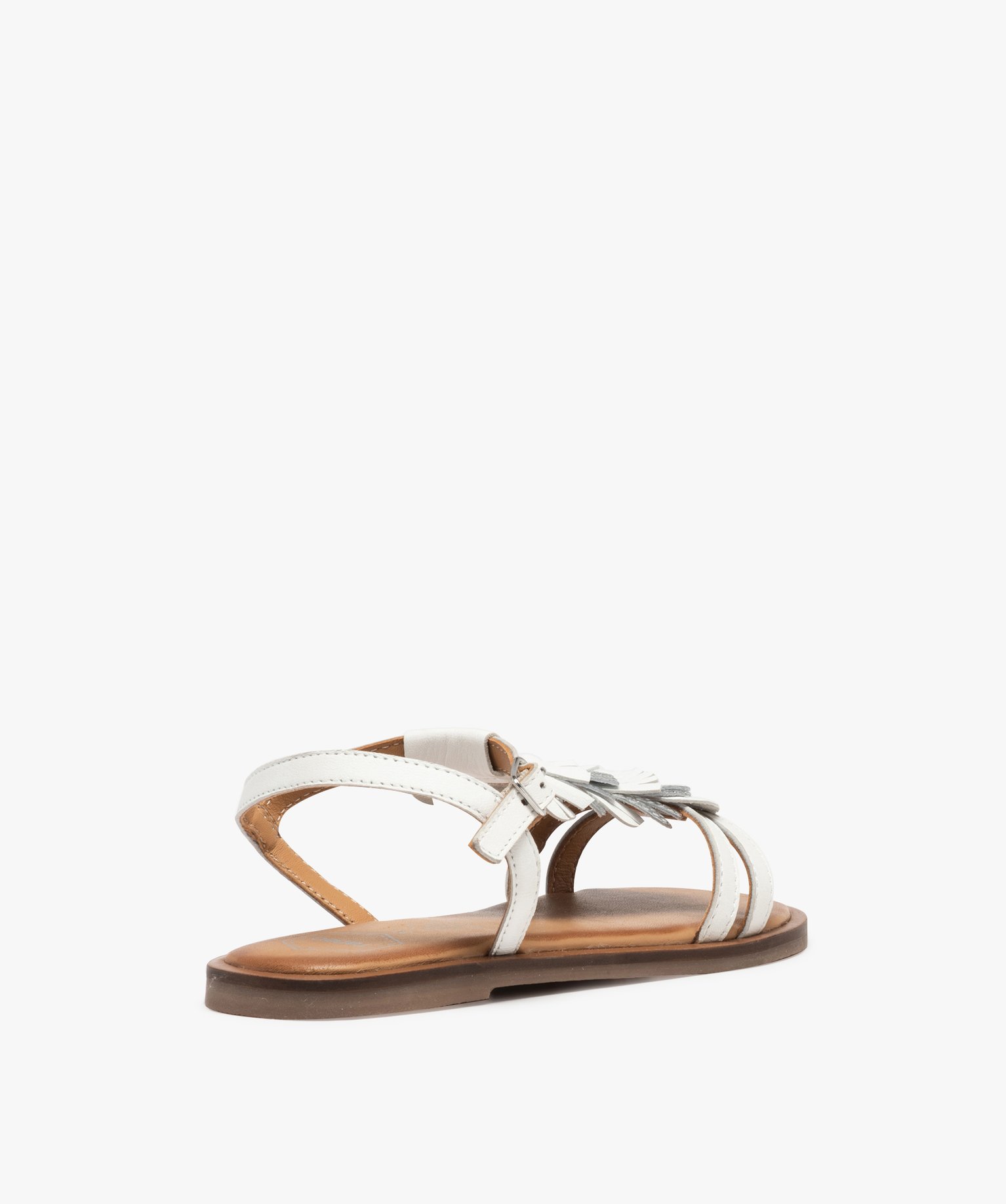 Sandales fille dessus cuir à franges métallisées – Tanéo blanc | GEMO