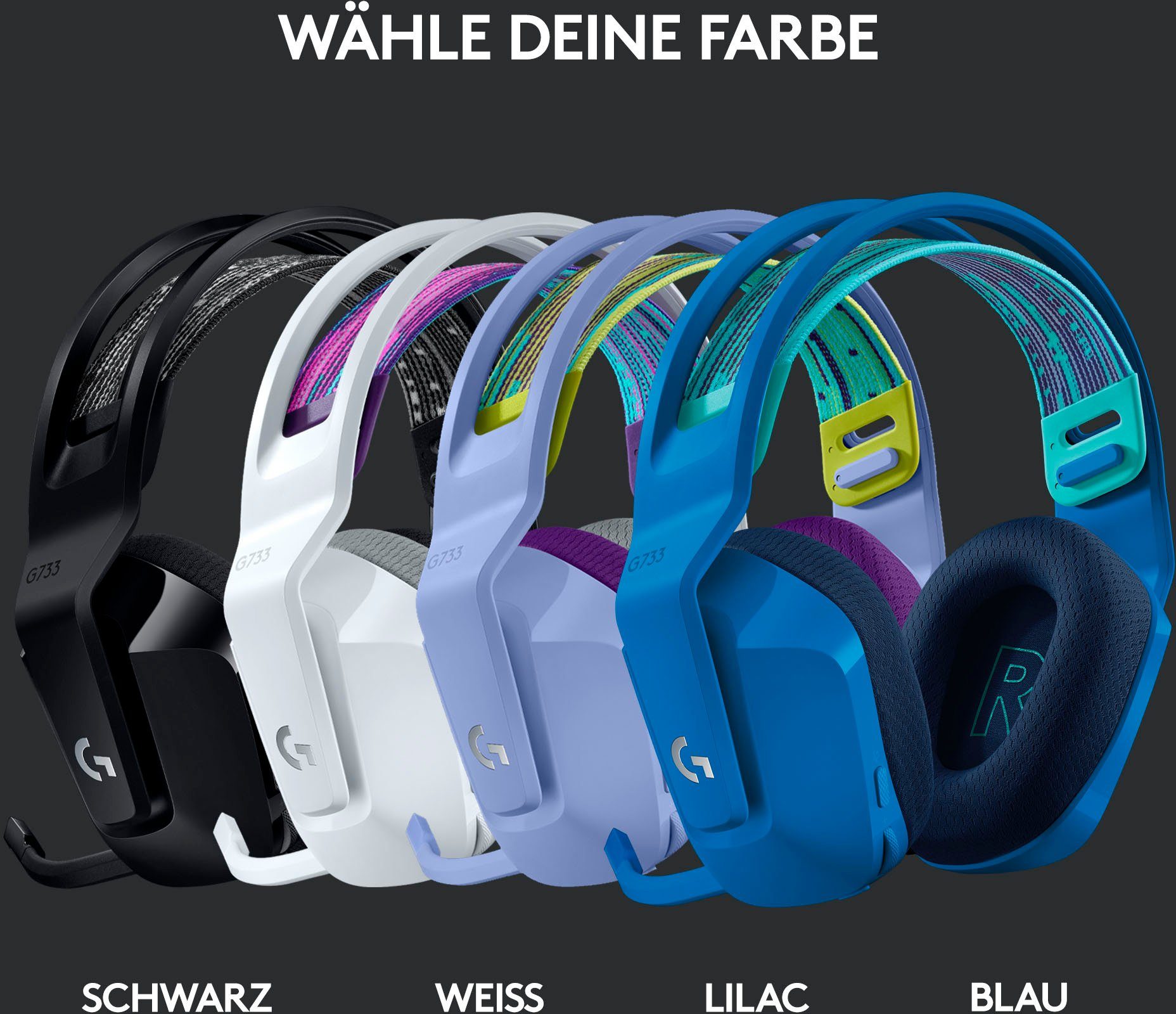 Logitech G G733 LIGHTSPEED Wireless RGB Gaming-Headset (Mikrofon abnehmbar, WLAN (WiFi)