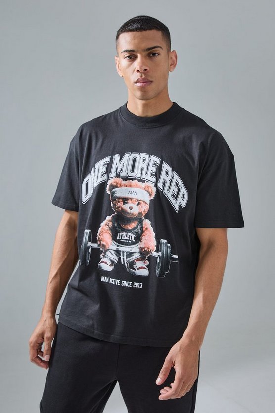 Oversize Man Active T-Shirt mit Teddy Print