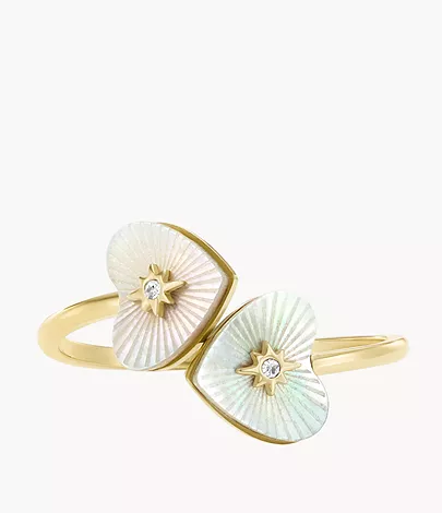 Fossil Toi-et-moi-Ring Sutton Radiant Love Heart Perlmutt Edelstahl goldfarben