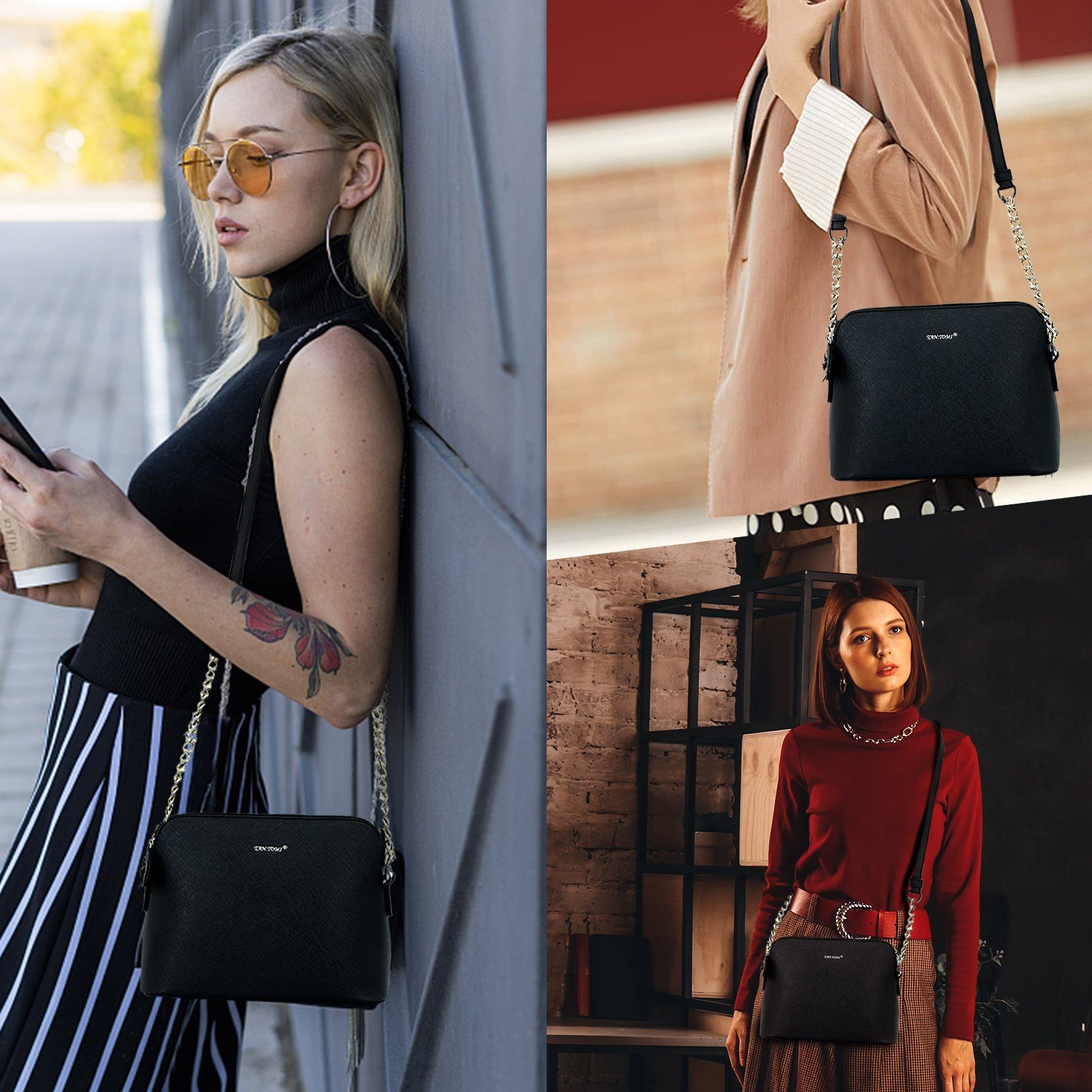 TAN.TOMI Schultertasche Kette Schulterriemen Abendtasche,Damen Kleine Umhängetasche, Geschenke für Frauen in schlichter Optik Handtasche für Bankett Party
