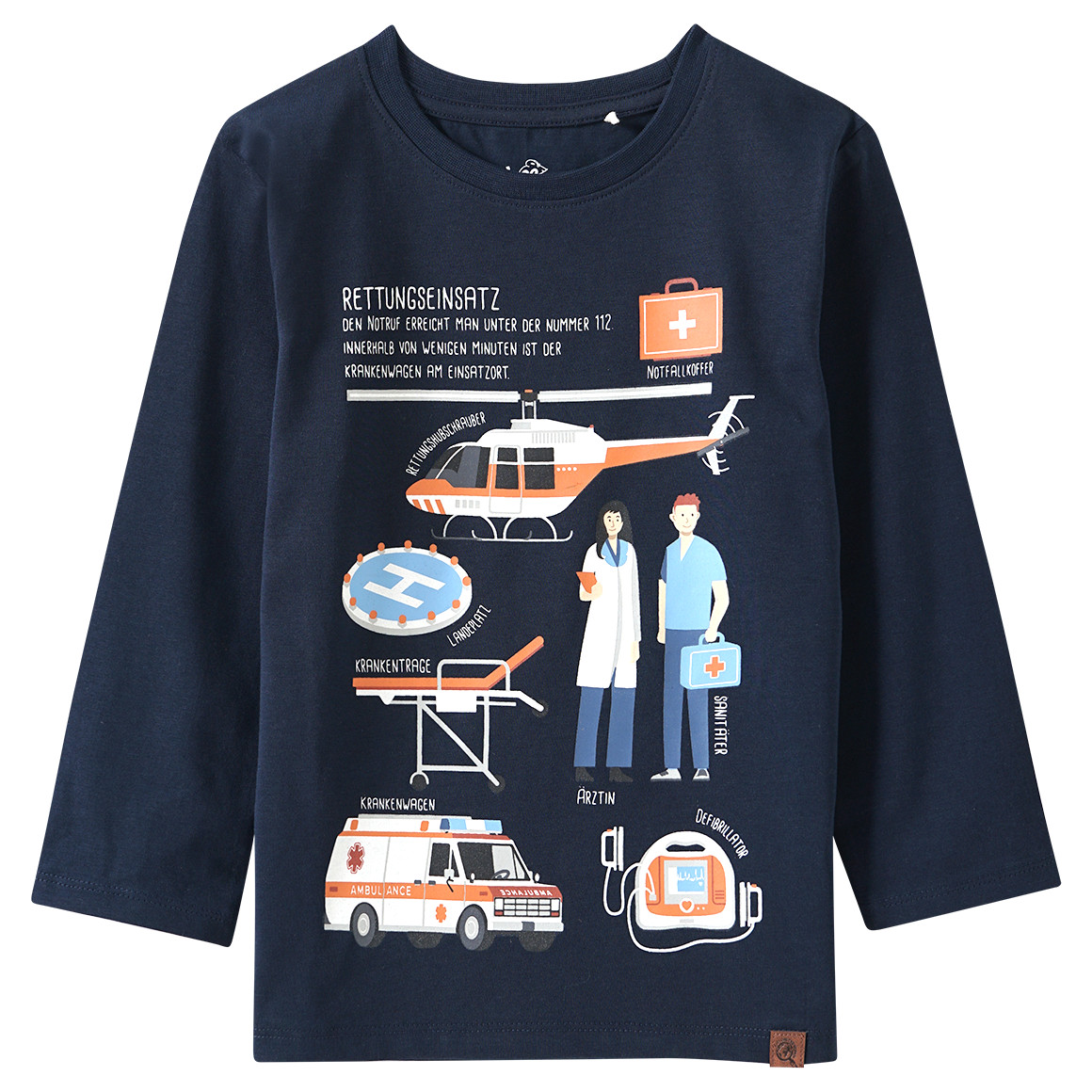 Kinder Langarmshirt mit Notruf-Motiv