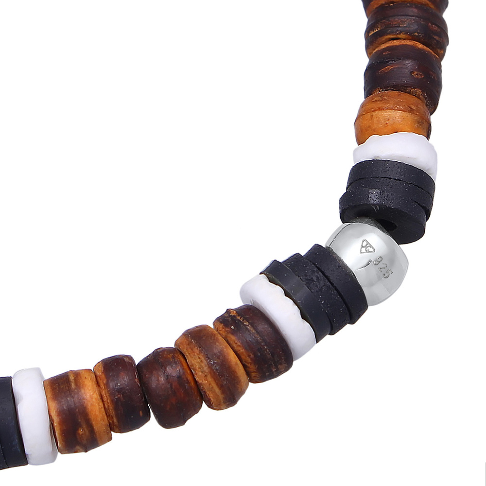 KUZZOI KUZZOI Bracelet Hommes Heishi Perles Vintage Surfer en argent sterling 925 Bracelet