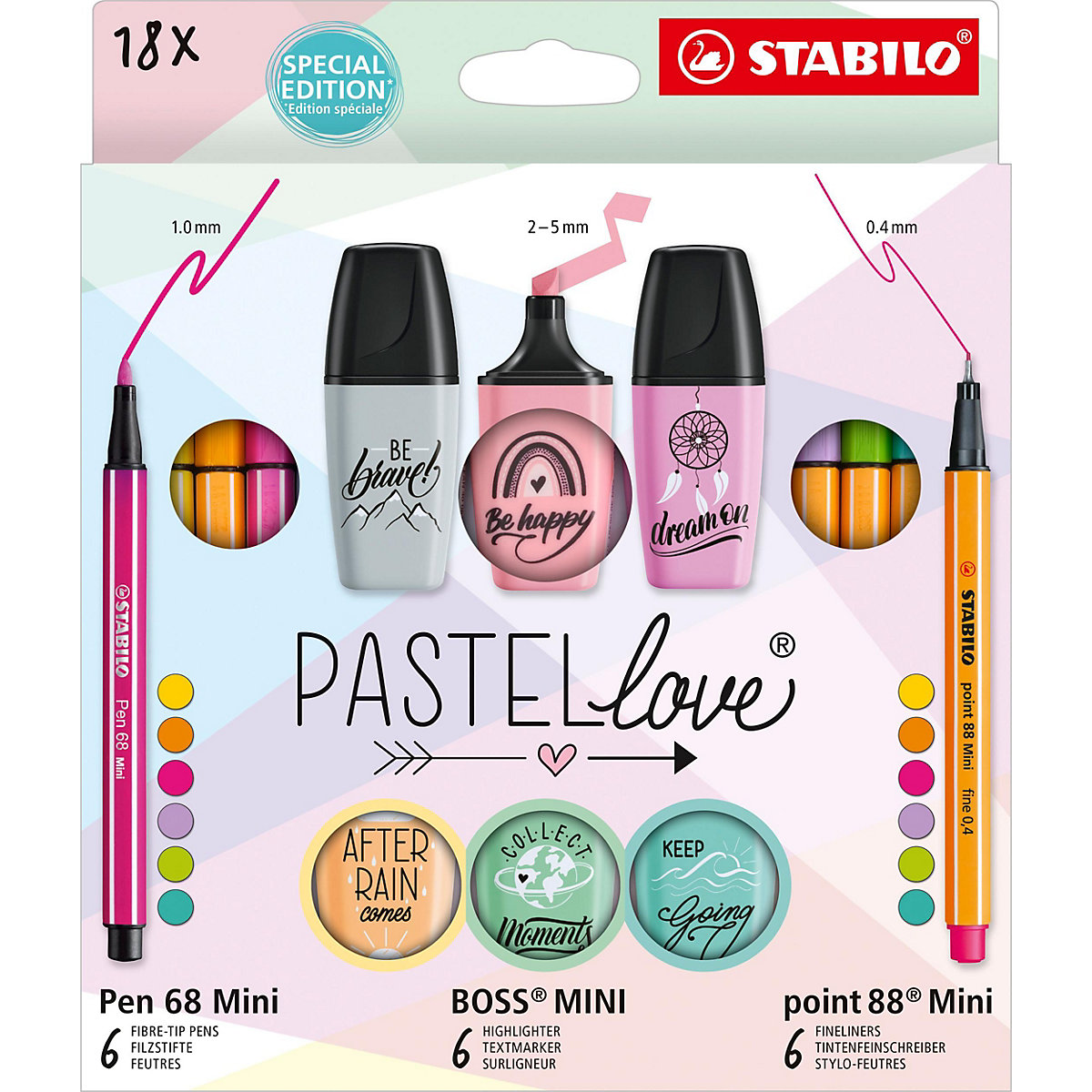 Kreativ-Stifteset PASTELlove, 18-tlg.