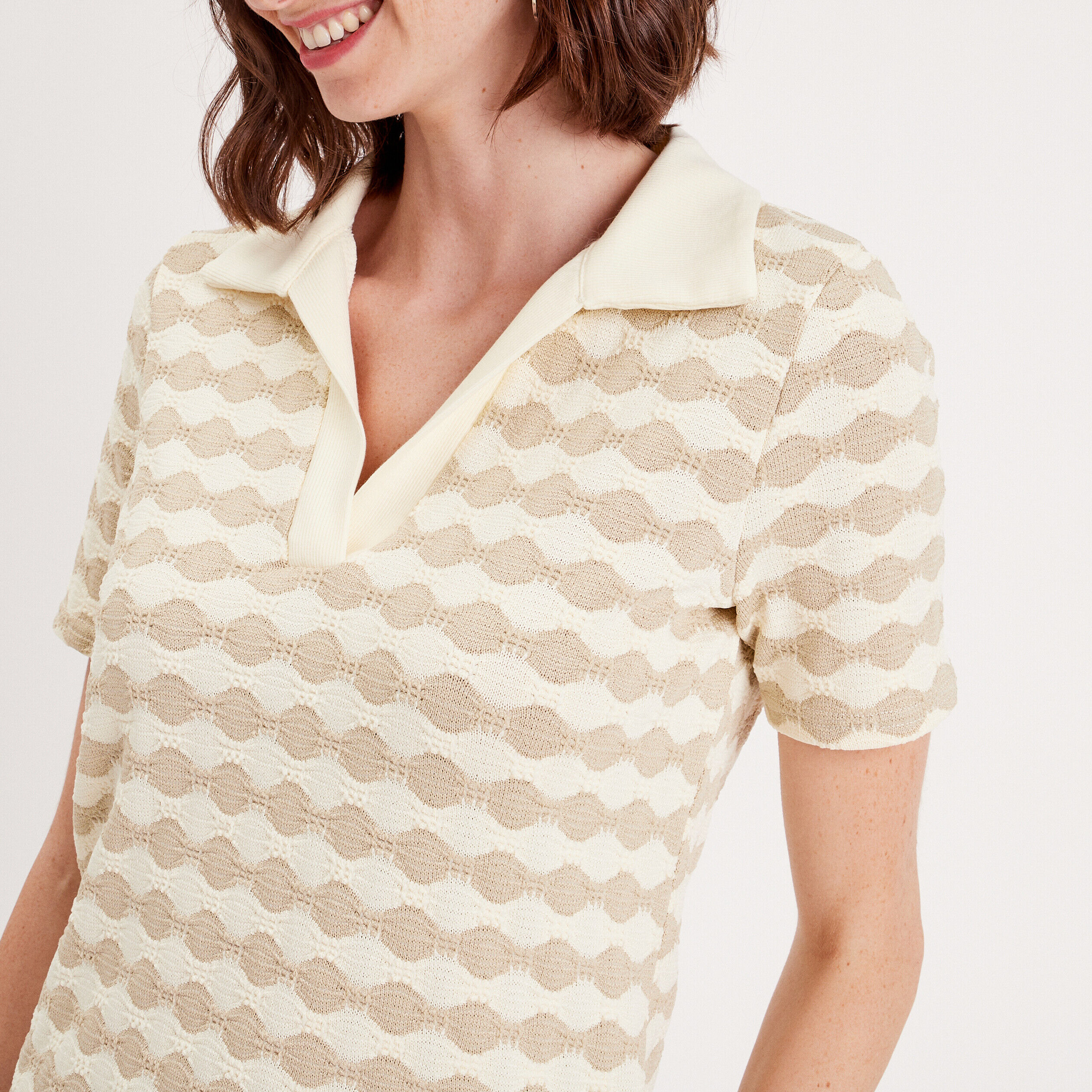 Polo manches courtes ecru femme | Cache Cache