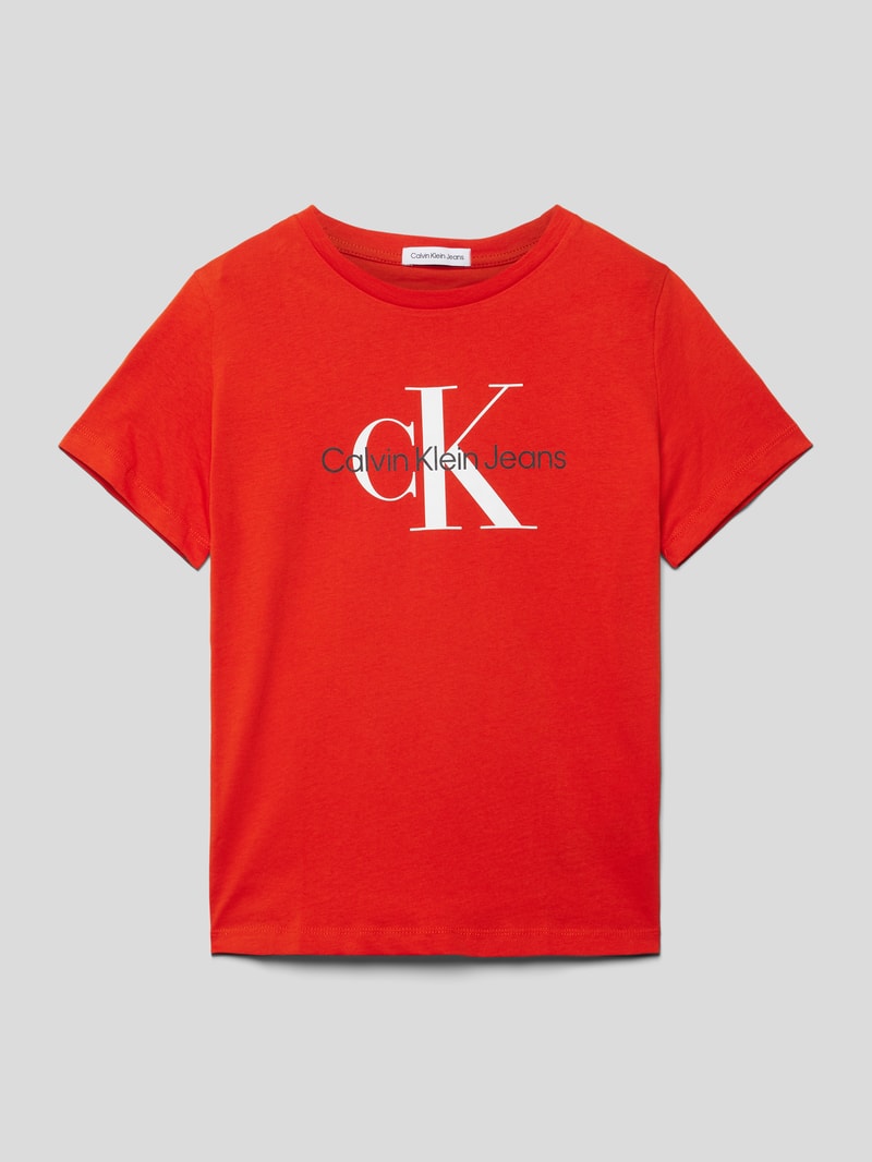T-Shirt mit Label-Print in terrakotta