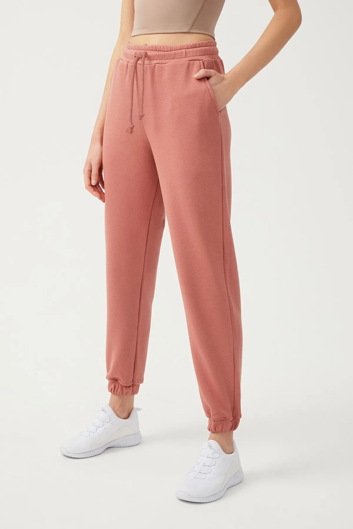 LOS OJOS  Elastische Jogger-Jogginghose mit Kordelzug für Damen in Dusty Rose-Manschette