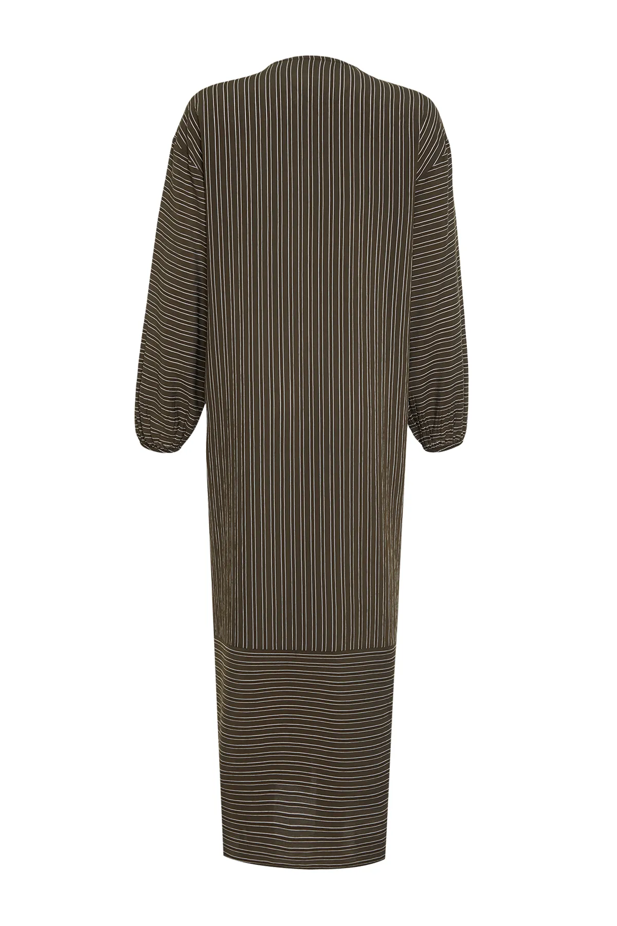 Trendyol Modest  Khakifarbene lange, gestreifte, gewebte Mütze in Leinenoptik & Ferace & Abaya TCTSS24KF00003