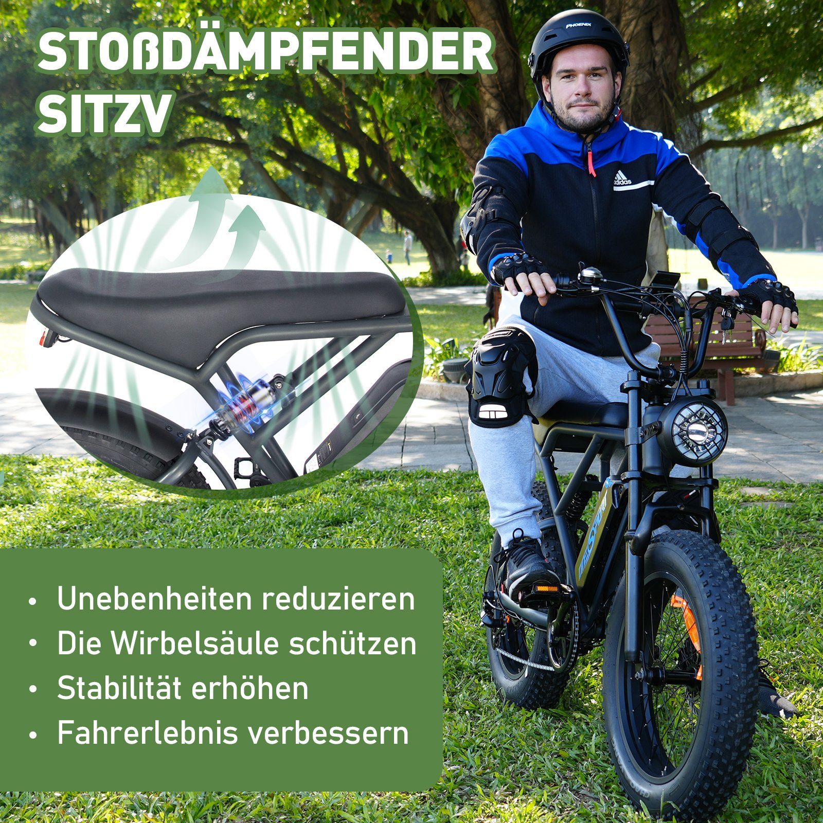 HITWAY E-Bike 20 Zoll 4.0 Fat Luftreifen 48V 15Ah Shimano 7 Gang zum,bis 55-80km, 7 Gang Shimano, Kettenschaltung, Heckmotor