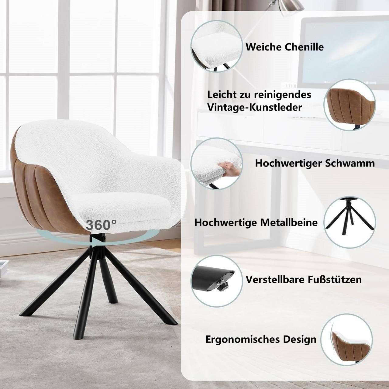 Woltu 4-Fußstuhl (6 St), Esszimmerstühle drehbar 6er Set, Loungesessel
