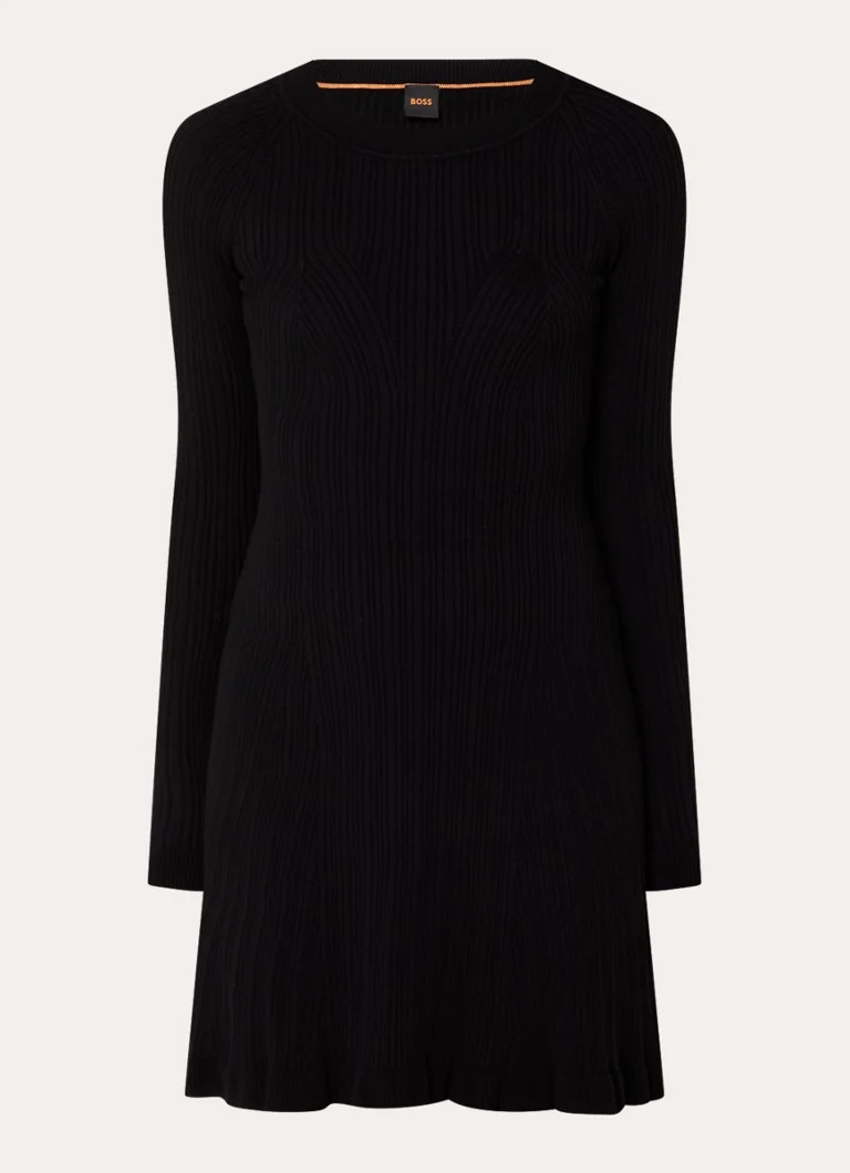 HUGO BOSS Furner rebrasta mini haljina s okruglim izrezom