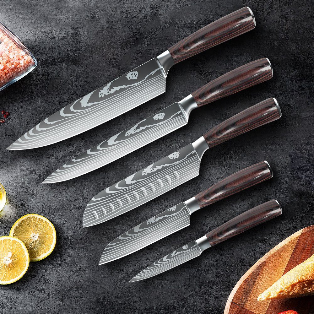MDHAND Messer-Set Professionelles Küchenmesser (5-tlg), Mit Messerscheide