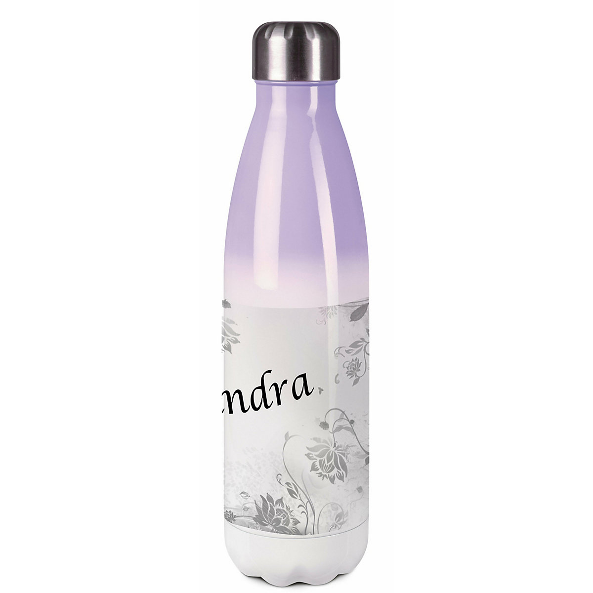 Edelstahl Kinder Thermoflasche / Trinkflasche bunt Blumenranke Farbe grau Spülmaschinenfest, Auslaufsicher, Bruchfest, Doppelwandig, Für Heißgetränke geeignet, Mit Deckel, Isoliert