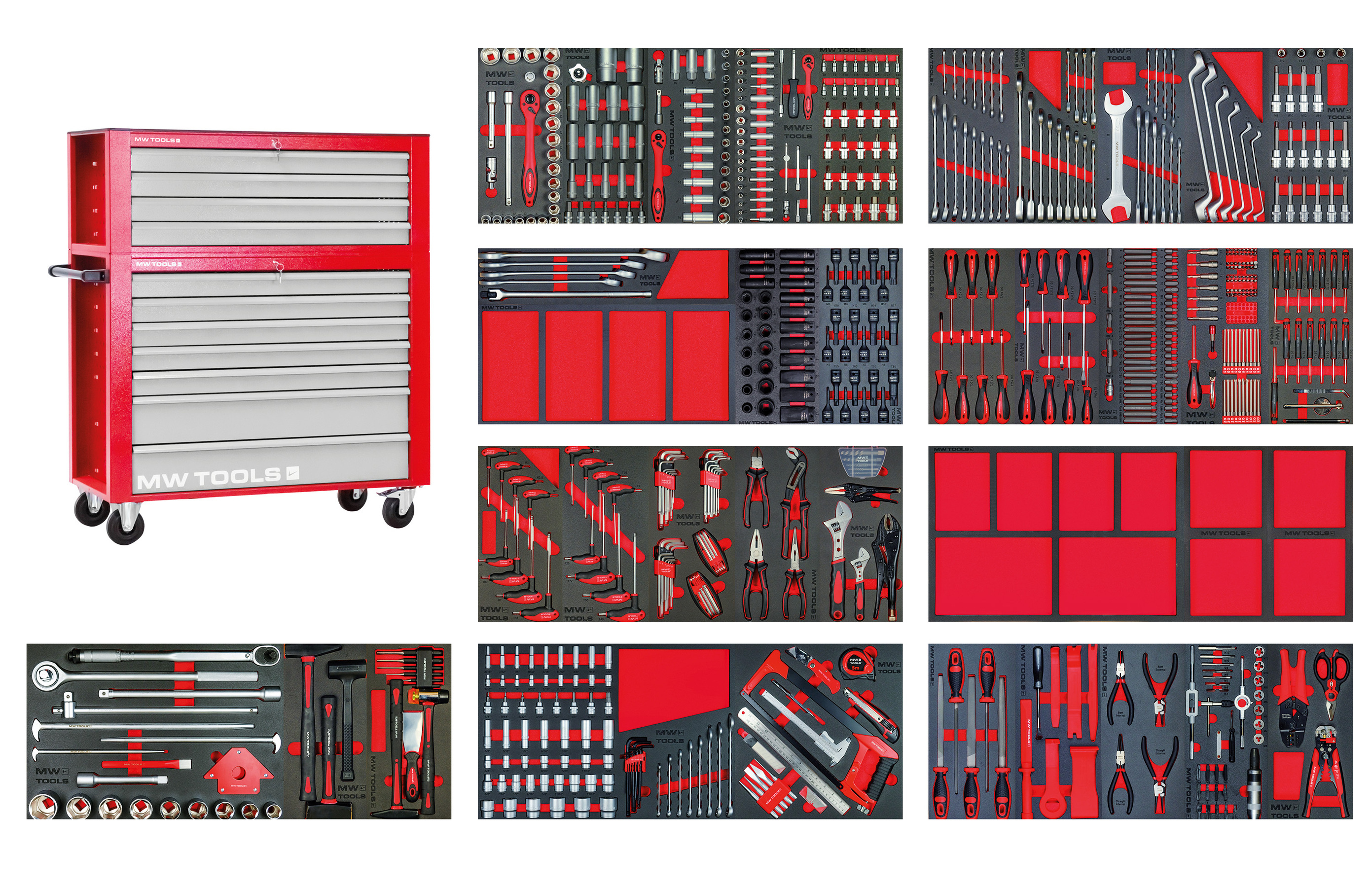 Metal Works 855006781 MWE799G33 Gefüllter breiter Werkzeugwagen mit Topcase XXL, 729-teilig