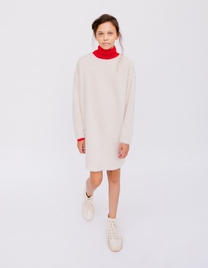 Robe blanc cassé maille mousseuse fille