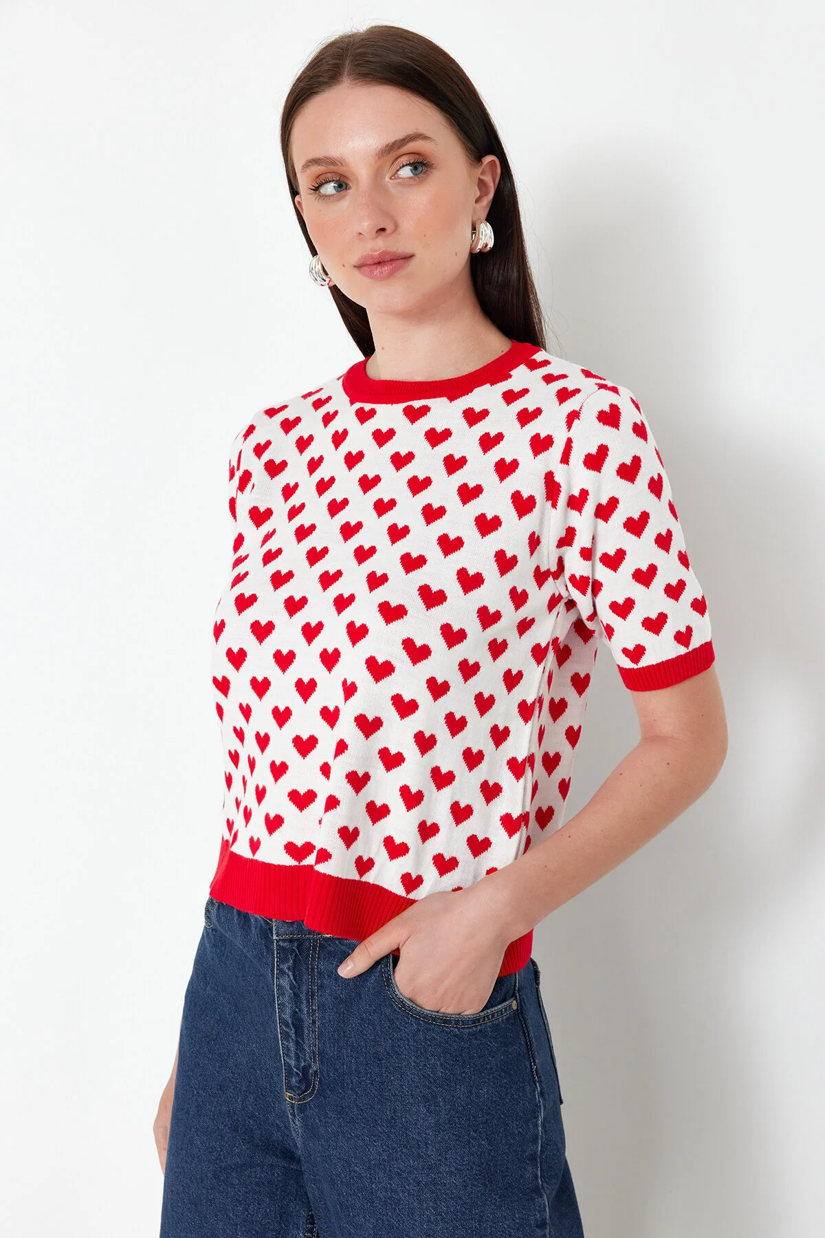 Trendyol Collection  Roter Strickpullover mit Rundhalsausschnitt TWOSS21KZ0008