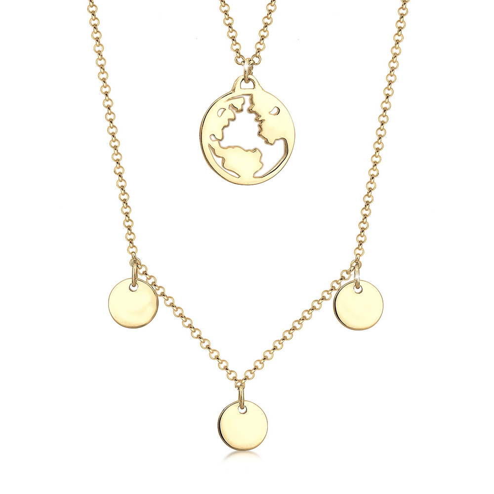 Elli Elli Collier Globe Cercle Couche Collier Femme - (925/1000) Argent Plaqué Or collier
