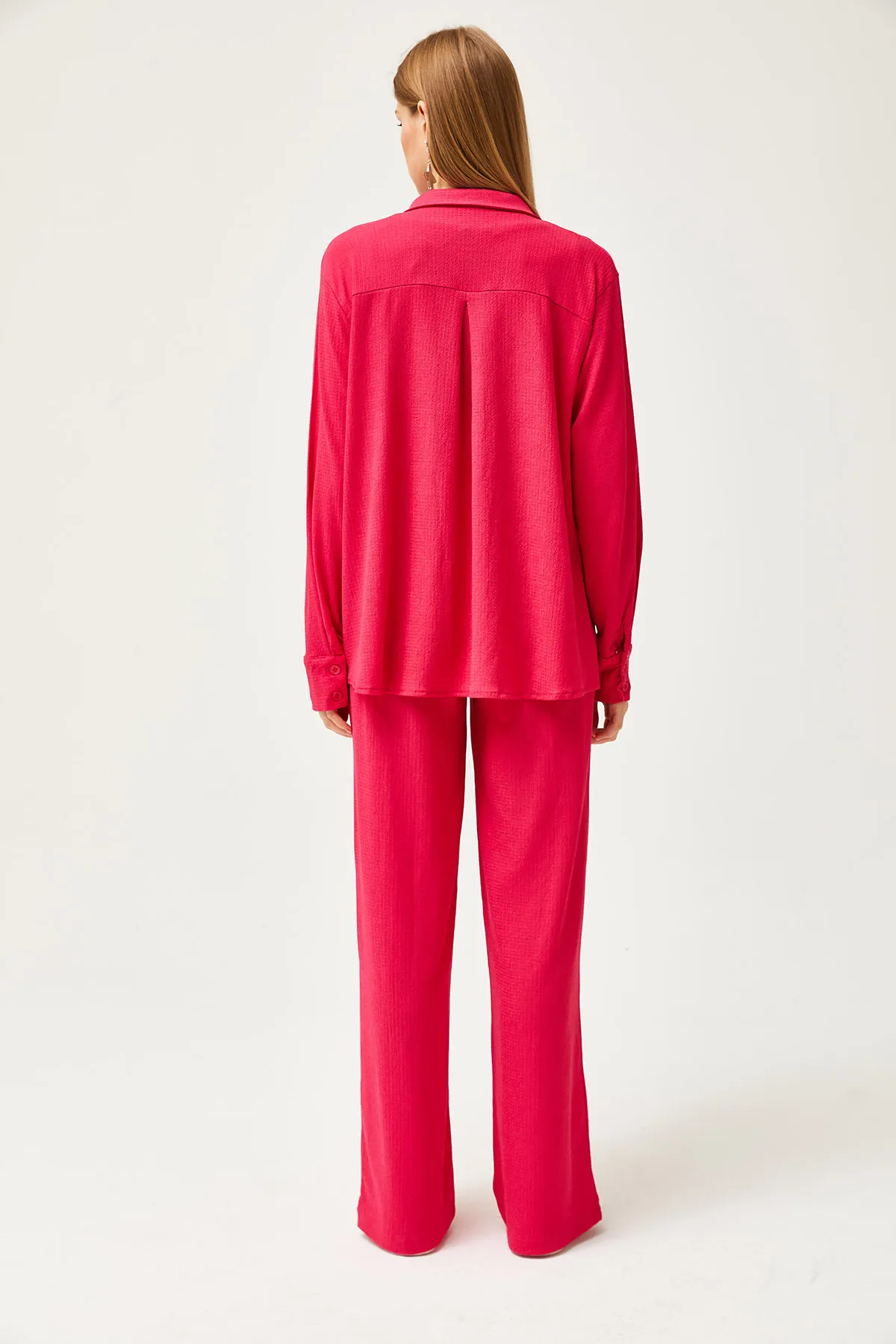 Olalook  Damen-Hemdblusen-Hosen-Set in Fuchsia, 3-teilig, TKM-19000270
