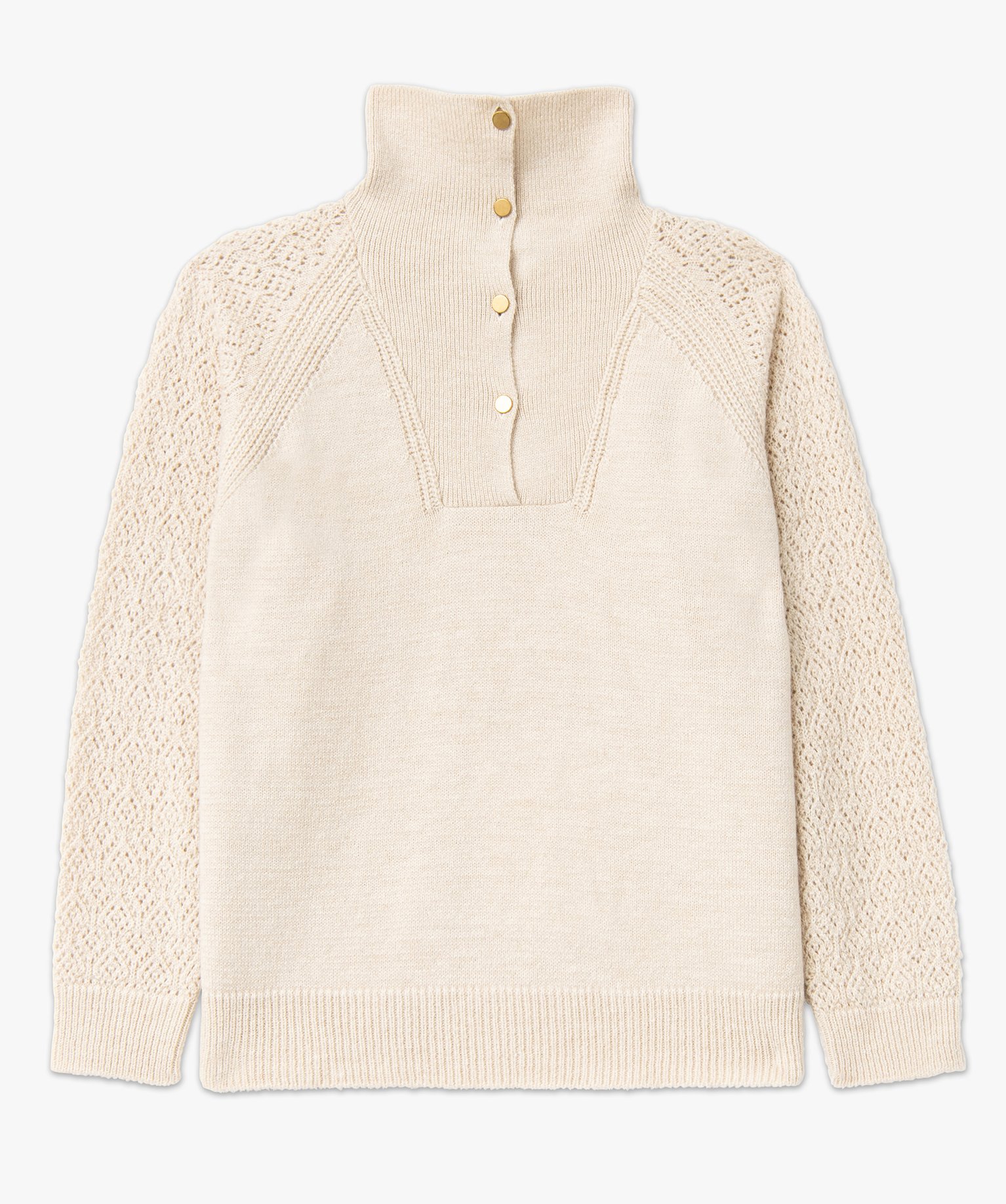 Pull à col montant et manches fantaisie femme grande taille ecru | GEMO