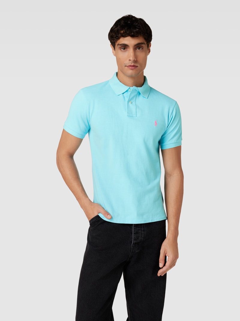 Poloshirt mit Logo-Stitching Modell 'BASIC' in türkis