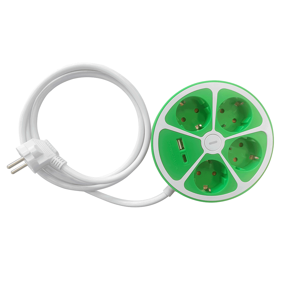 Powertec Electric Farbige 4-fach-Steckdose - Weiß/Grün