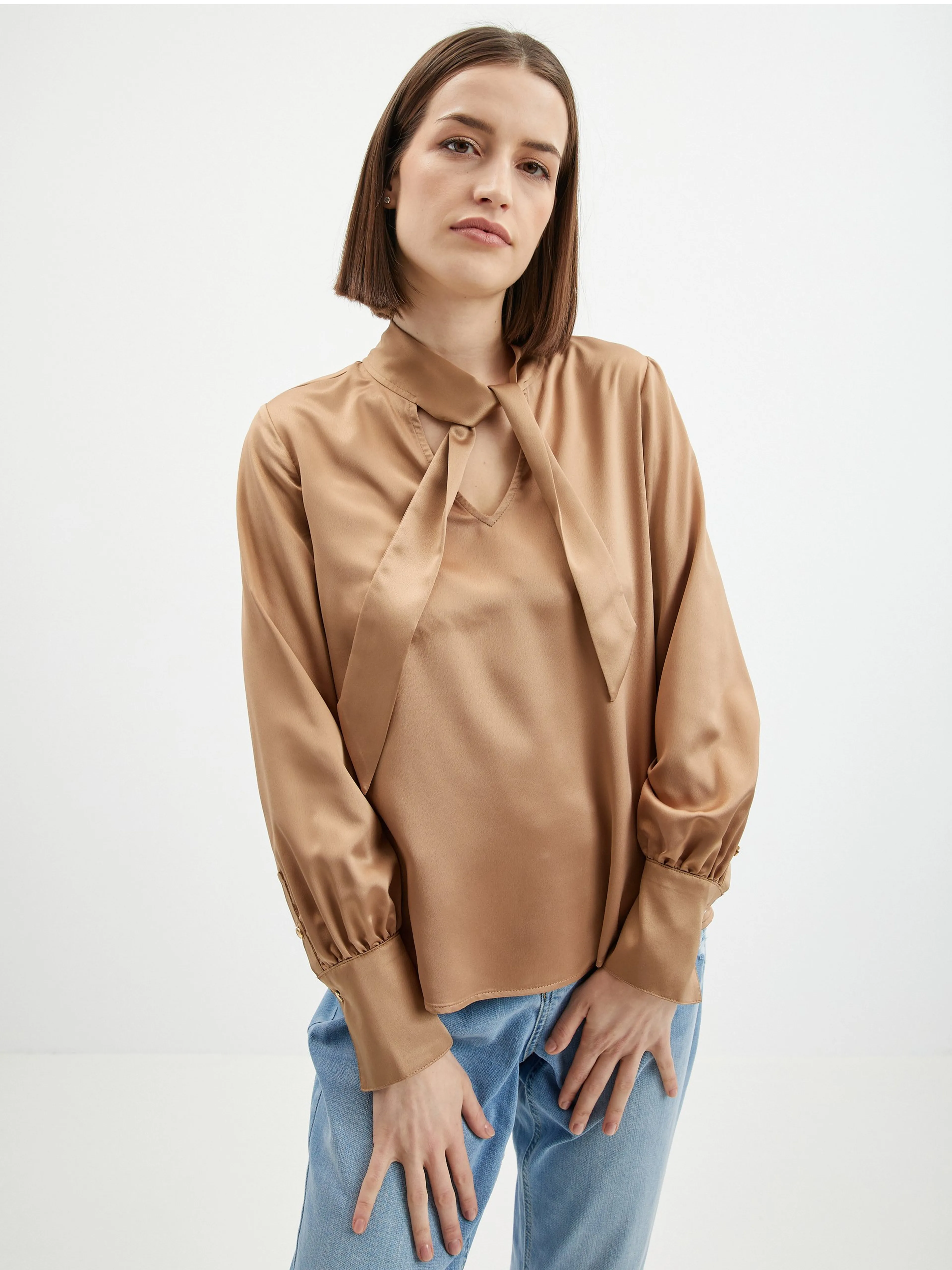 Hellbraune Satinbluse ORSAY