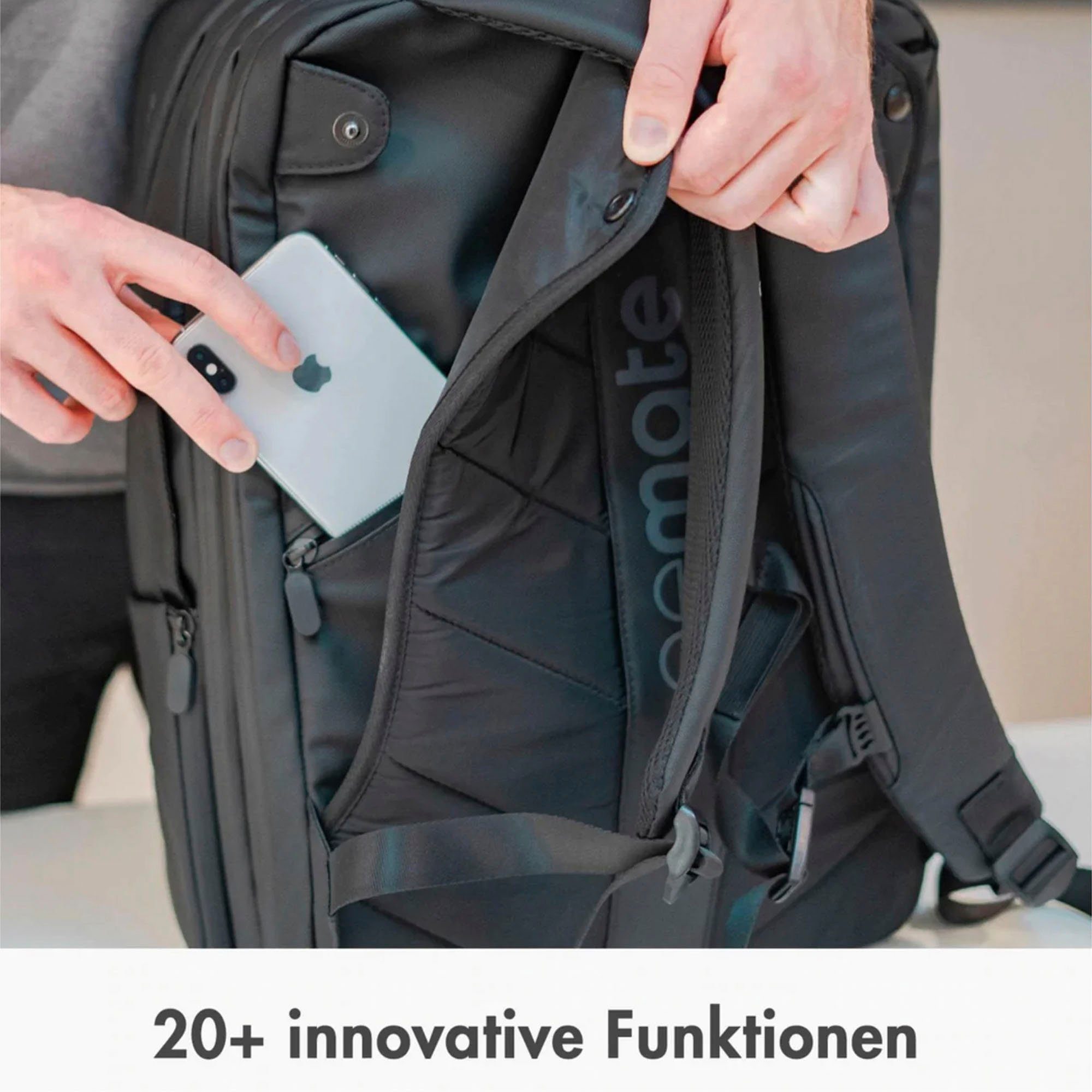 onemate Reiserucksack Discovery, schwarz, erweiterbar; aus recycelten PET-Flaschen