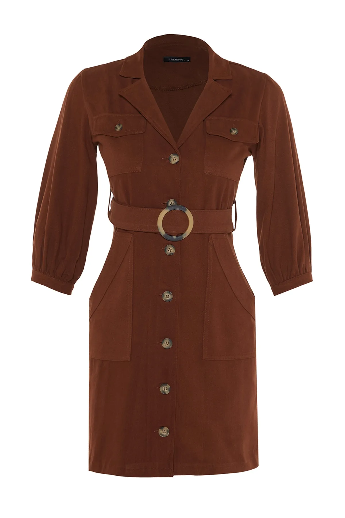 Trendyol Collection  Braunes, detailliertes Webkleid mit Krawatte TWOAW20EL1156